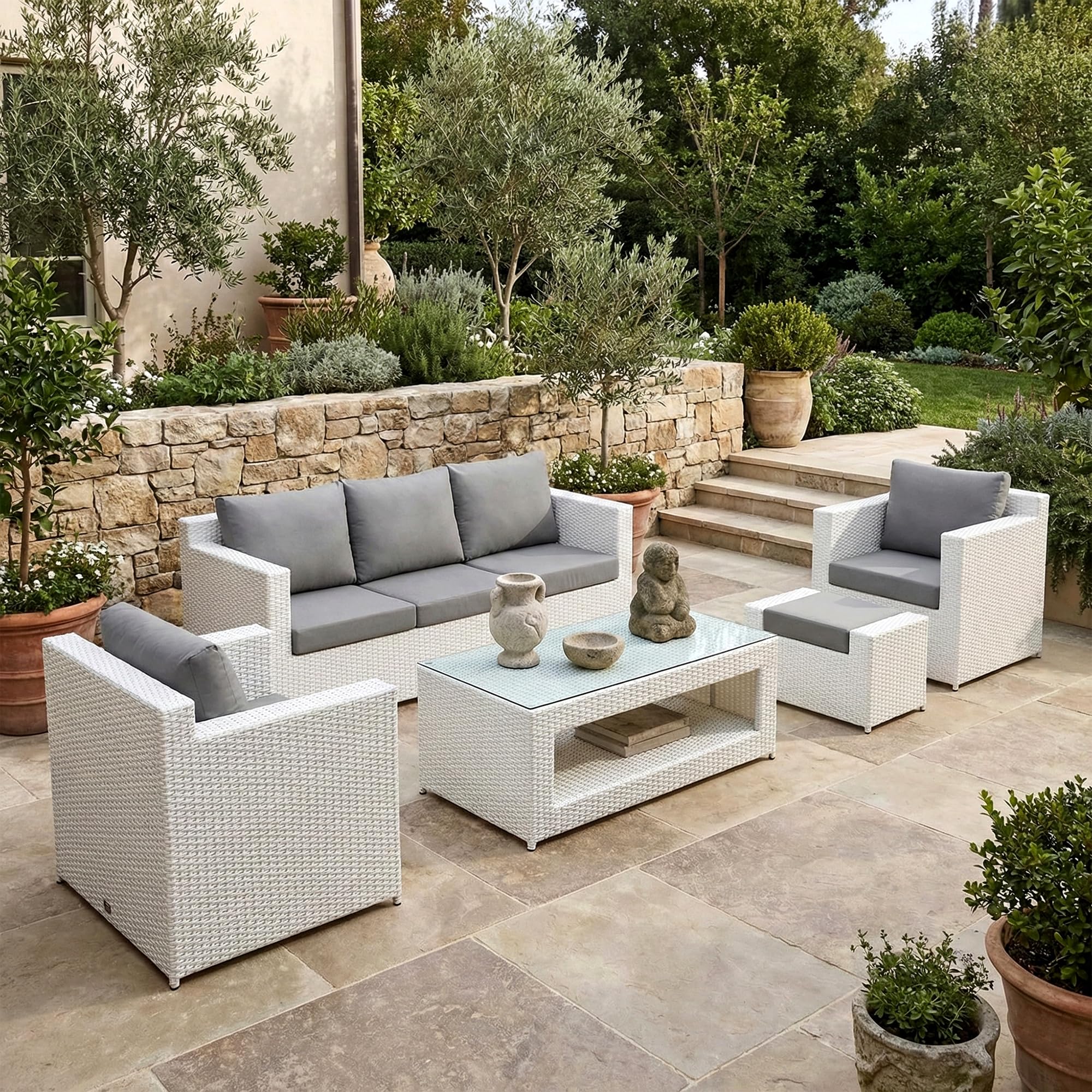 Amazon Brand - Solimo Quala Outdoor Wicker Rattan 6 Seater Sofa Set | Balcony Sofa | Patio Conversation Sets | Indoor Sofa Set with Cushion and Center Table (6 Seater - White)-image-37