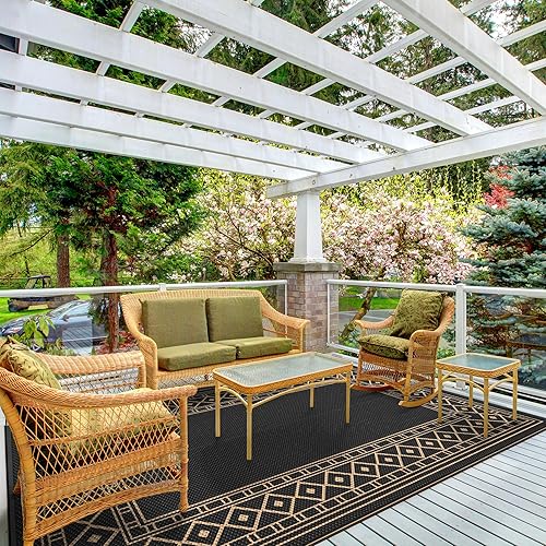 Miniatura 8 de GENIMO Alfombra de exterior impermeable de 5 x 8 pies para patio, alfombra de paja de plástico reversible para exteriores, alfombras de camping para