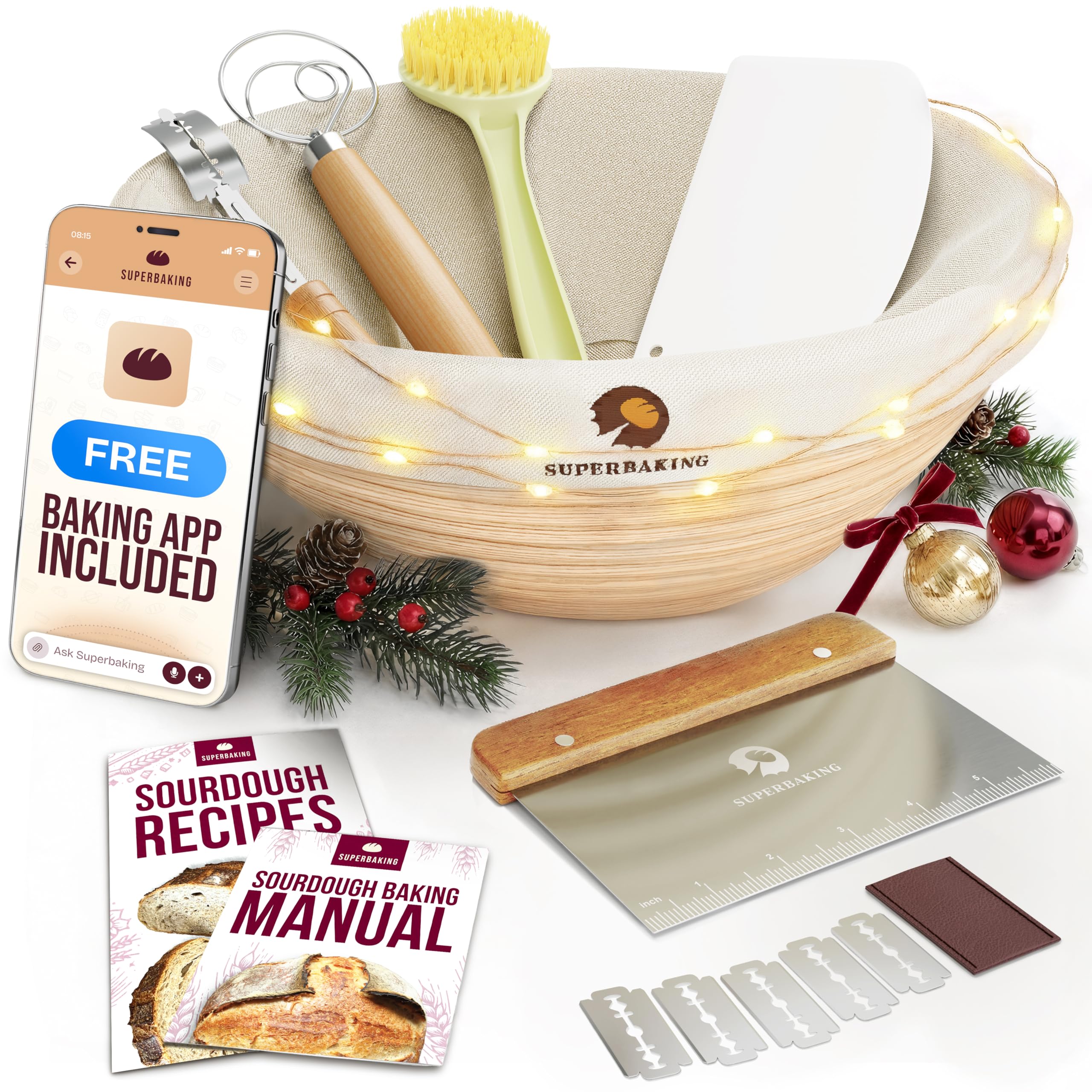 Superbaking Banneton Bread Proofing Basket Set, Round 9" Sourdough Proofing Basket for Bread Making Tools Supplies, Banneton Basket Sourdough Bread Baking Supplies, Proofing Baskets for Bread Baking