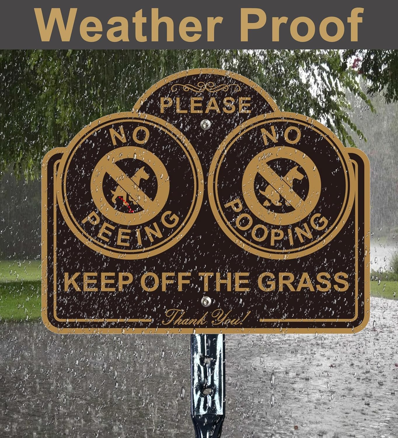 Amexiu No Dog Pooping Peeing Sign, Keep off Grass Yard Lawn Sign with 36-Inch Metal Stakes, 9.5 x 7.5 Inches Aluminum, 2Pack