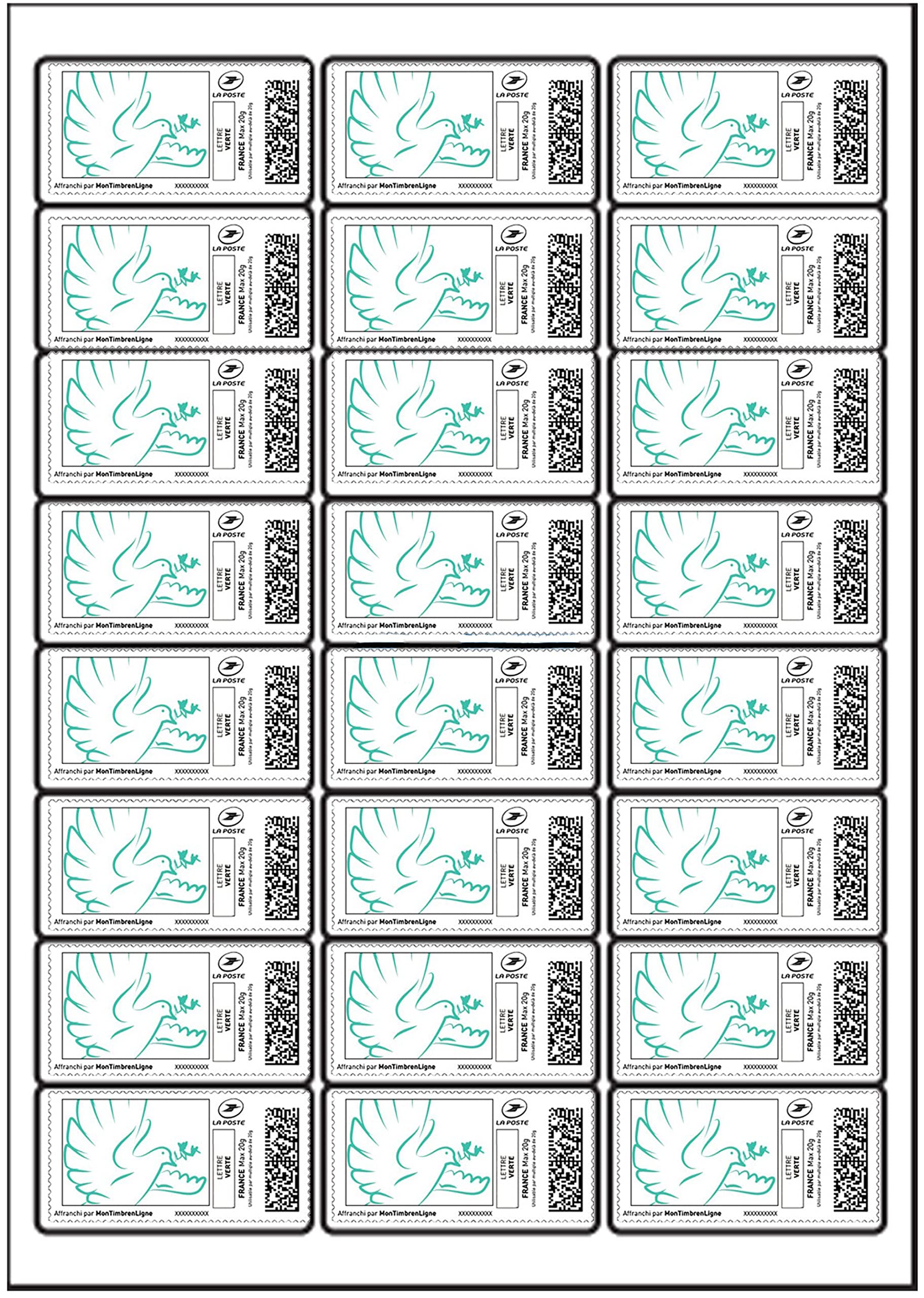 Jeco - Lot de 12000 étiquettes autocollantes pour timbres 63,5 x 33,9mm compatibles « Montimbreenligne » (L7159), soit 500 planches A4 de 24 étiquettes personnalisables et imprimables