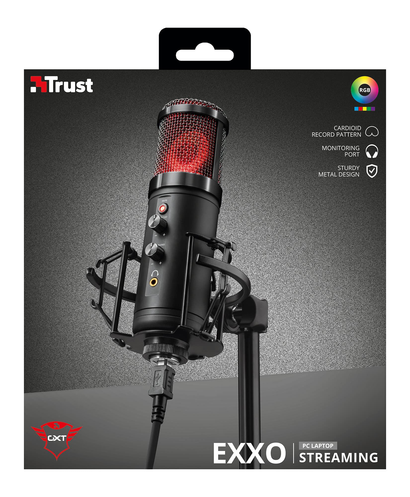 Trust Gaming GXT 256 Exxo USB Gaming Mikrofon für PC, PS4, PS5, RGB LED, Streaming, Podcast, schwarz