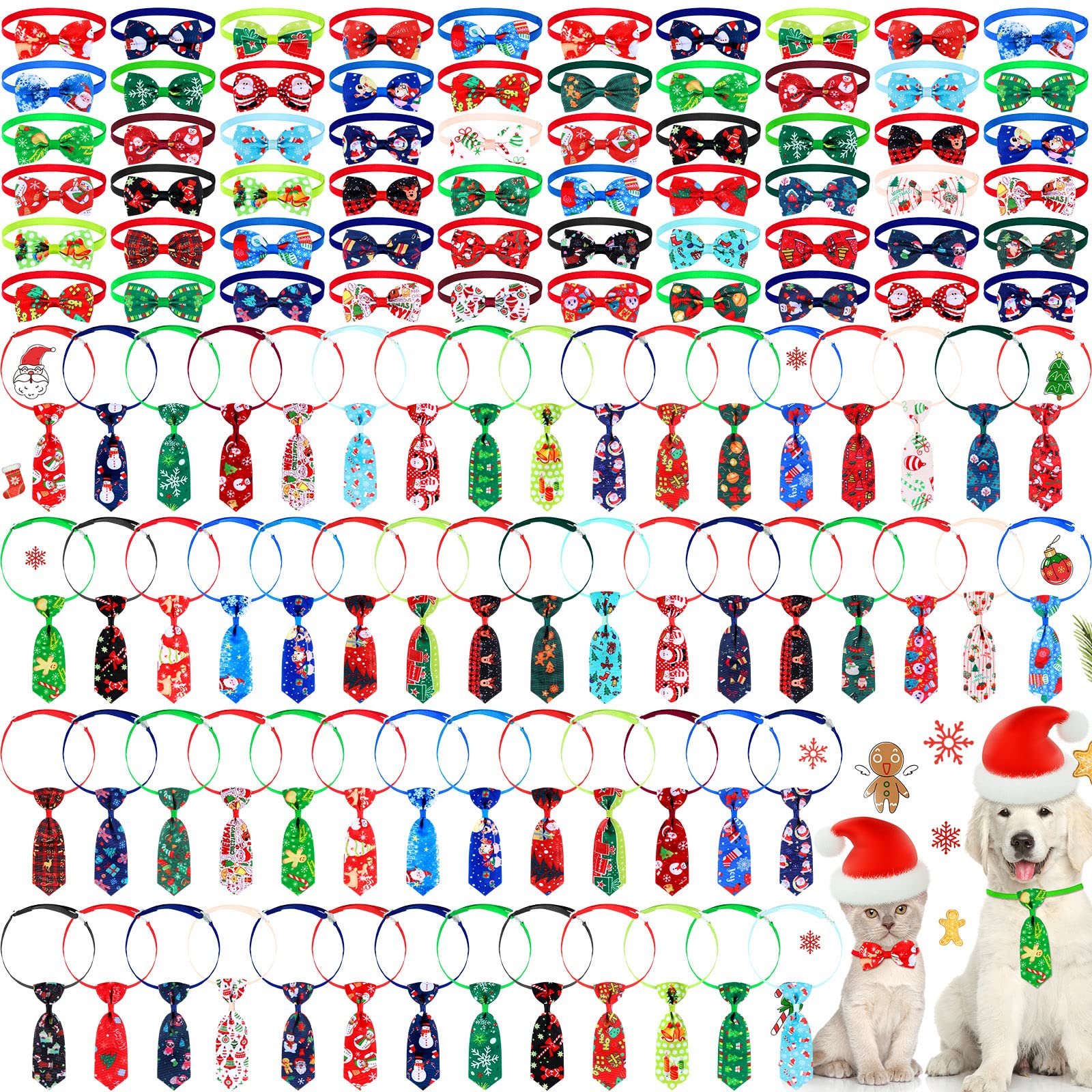 120 Stück Hunde-Fliege-Halsband-Set, Hundehalsbänder, verstellbares Hundezubehör für kleine Hunde, niedliche Hundehaarschleifen, Katzenfliege, Thanksgiving, Weihnachten (niedlicher Stil)