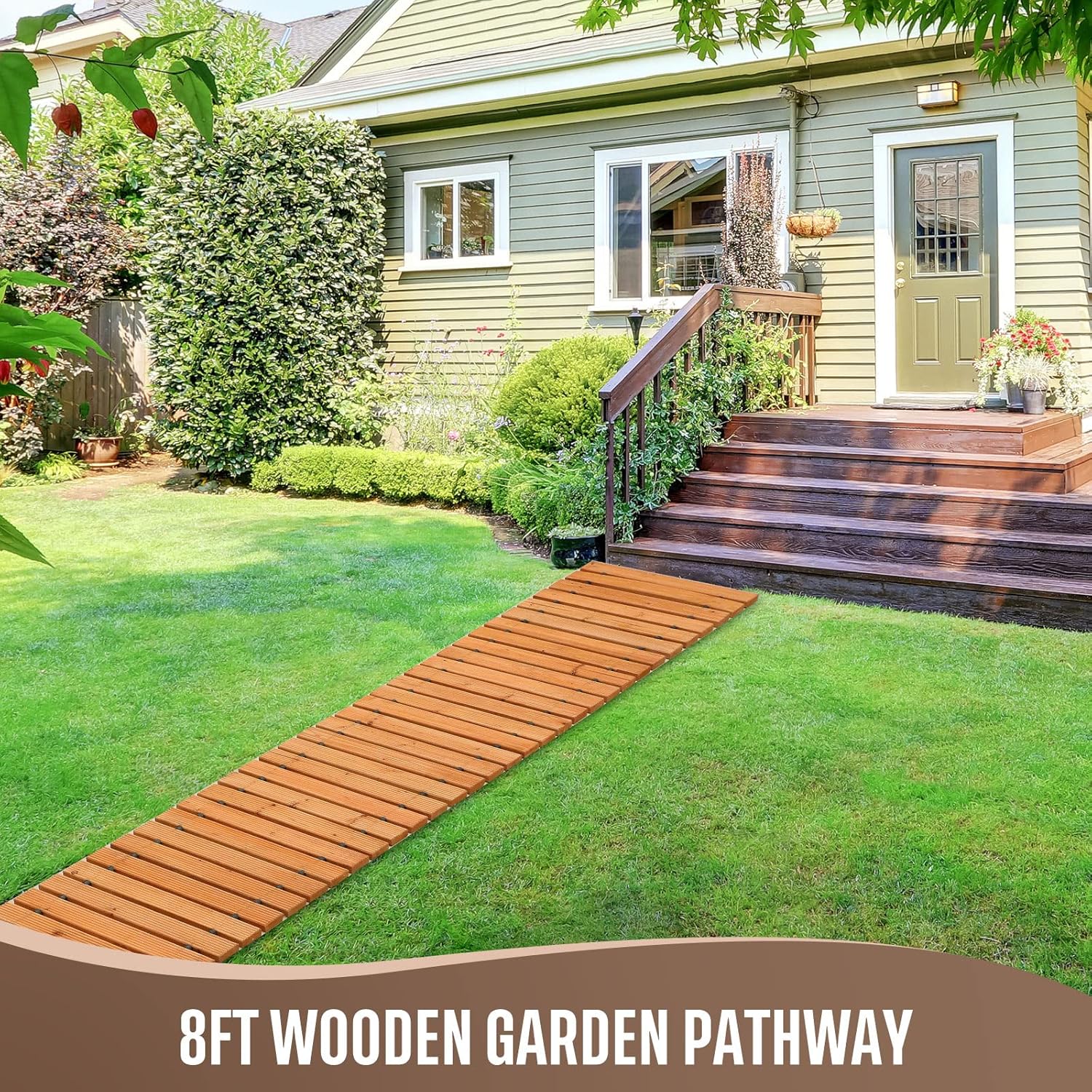 Tatuo 2 Pack Wooden Garden Pathway, 8 ft L x 17 in W Roll Out Walkway Outdoor Path Wood Flooring Boardwalk Pavers for Garden Backyard Patio Beach Outdoor Wedding Party