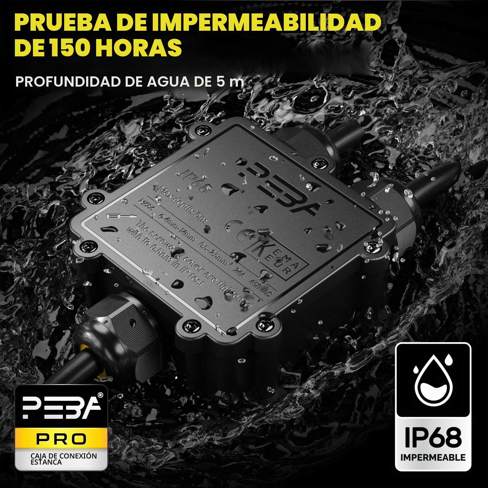 PEBA® Cajas de Conexiones Impermeables IP68, Conector de cable estanco,Caja de conexiones de conector de cable Exterior de 3 vías, Apto para cables Ø4-14 mm Caja Conexiones Negro,1 piezas