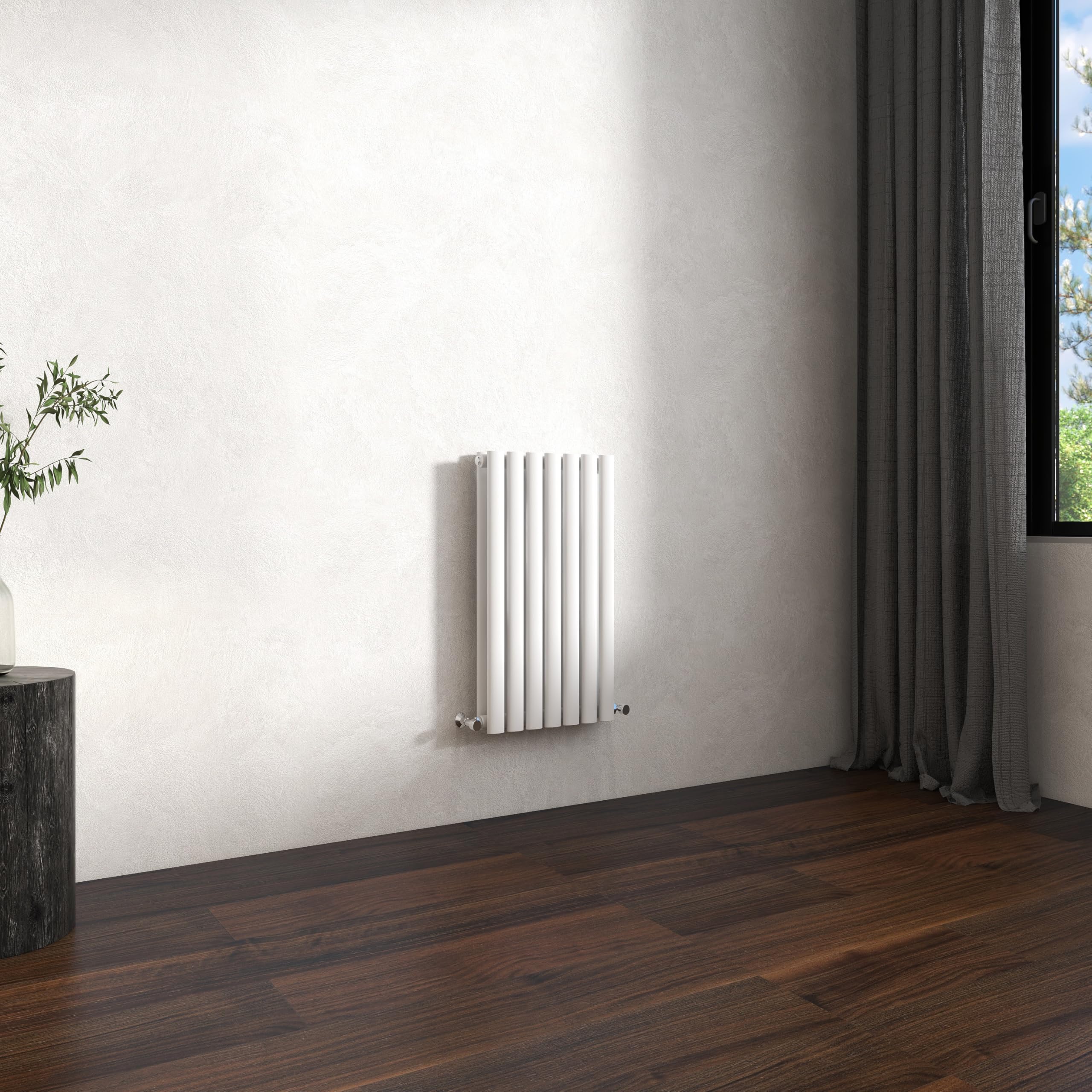 Traditional Horizontal Oval Column Radiator, 600x413mm Gloss White Modern Heating Radiators, Double Panel Wall Mounted Heater Rads, Perfect for UK Hallway, Living Room & Bathroom Central Heating
