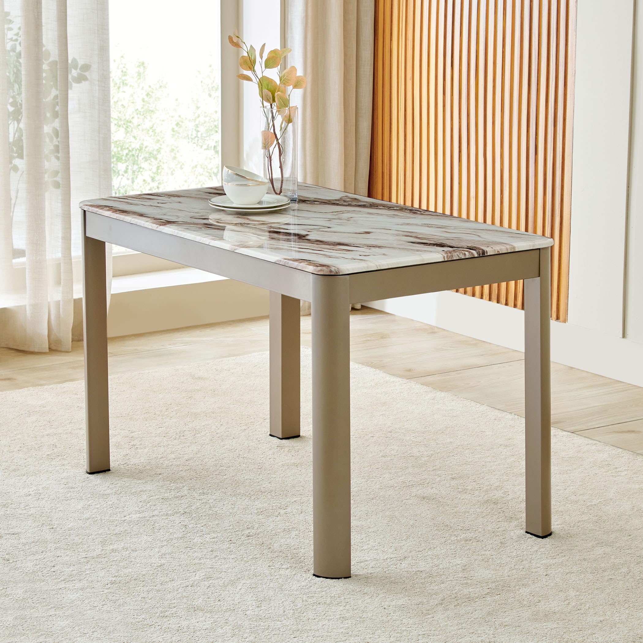 Home Centre Glam Faux Marble Top 4-Seater Dining Table - Beige-image-45