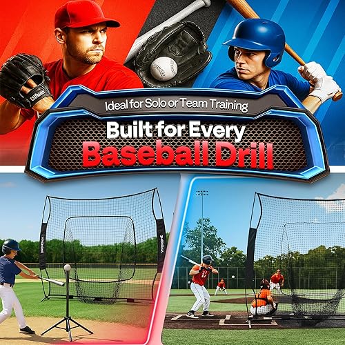 Miniatura 6 de VIVOHOME Red de bateo de béisbol y sóftbol – 7 x 7 pies, red de práctica de sóftbol para golpe, lanzar, lanzar con camiseta de bateo y bolsa