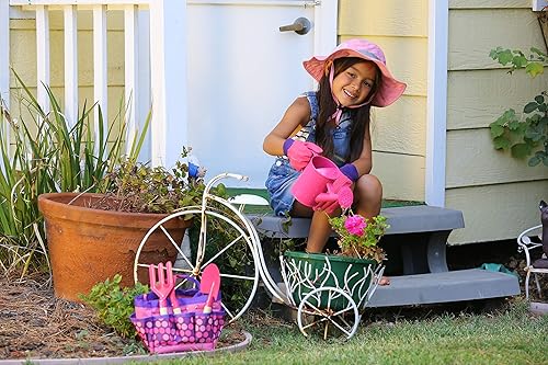 Miniatura 6 de Juego de herramientas de jardinería para niños con sombrero de sol a juego (rosa)