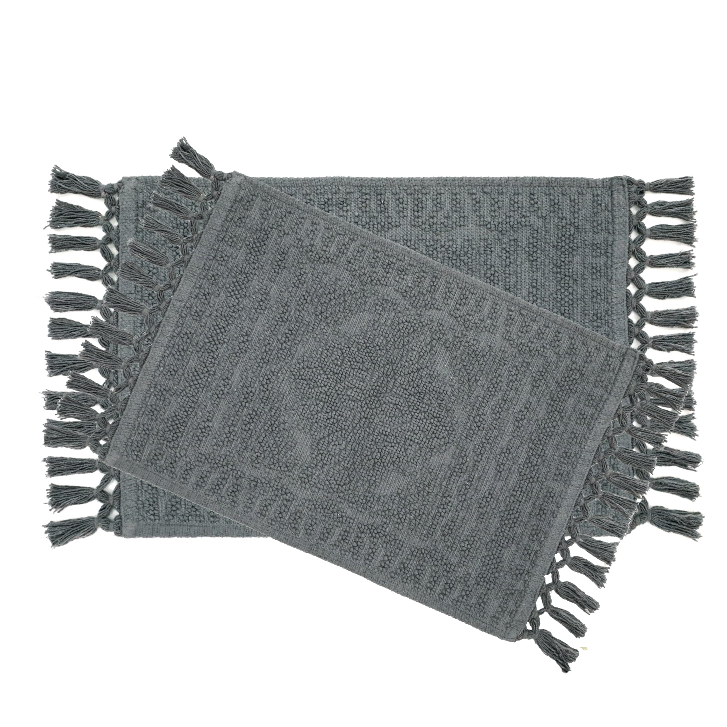 french connection nellore bathroom rugs, set of 2 woven and beaded bathroom mats, durable non-slip bath rugs, thick bath mats for bathroom and shower rugs, 17" x 28" and 20" x 38", charcoal