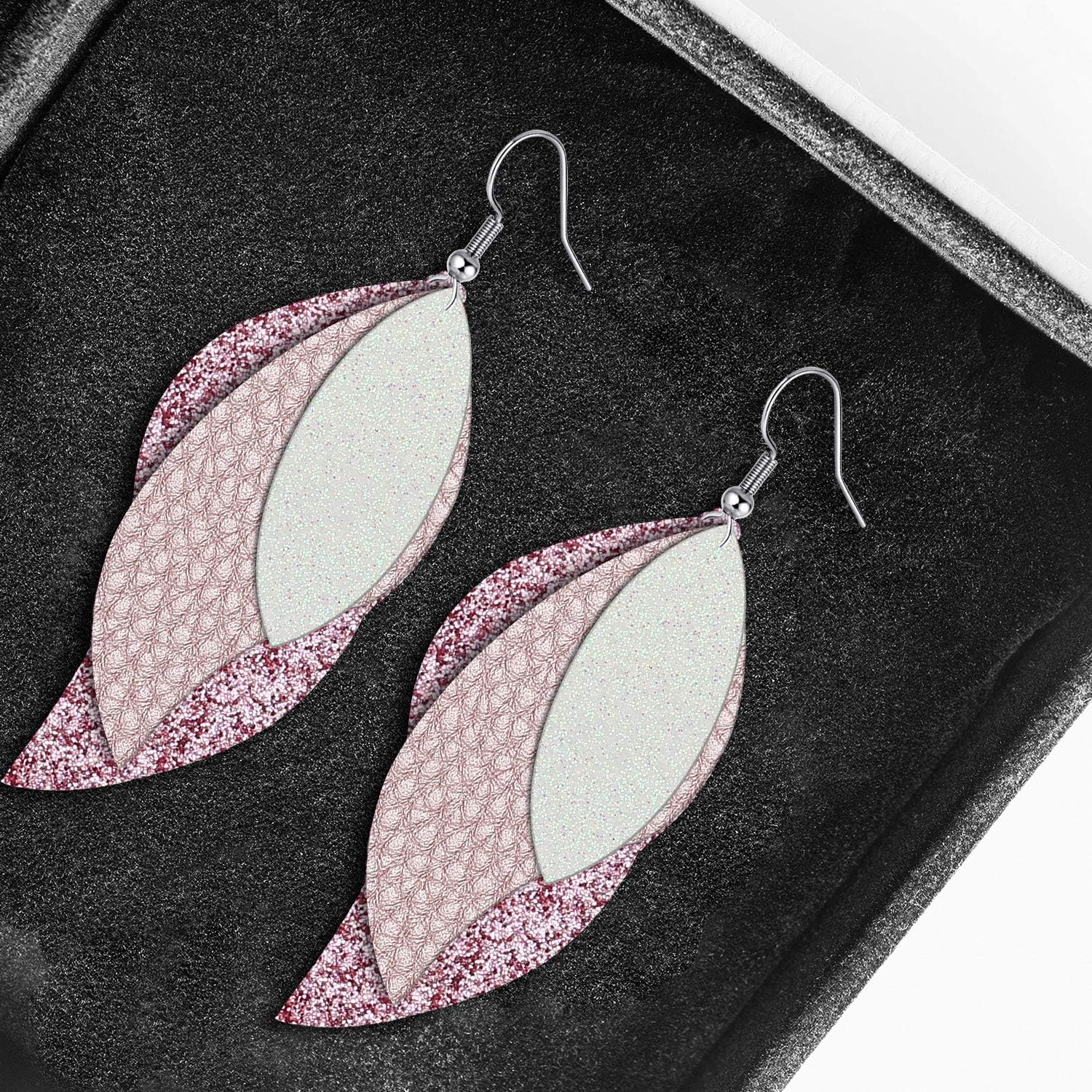 4 Sets Earrings Making Templates Earrings Cutting Stencil Kits with 4 Pieces Faux Leather Sheets Glitter Fabric Sheet for Earrings Making Jewelry Crafts Favors