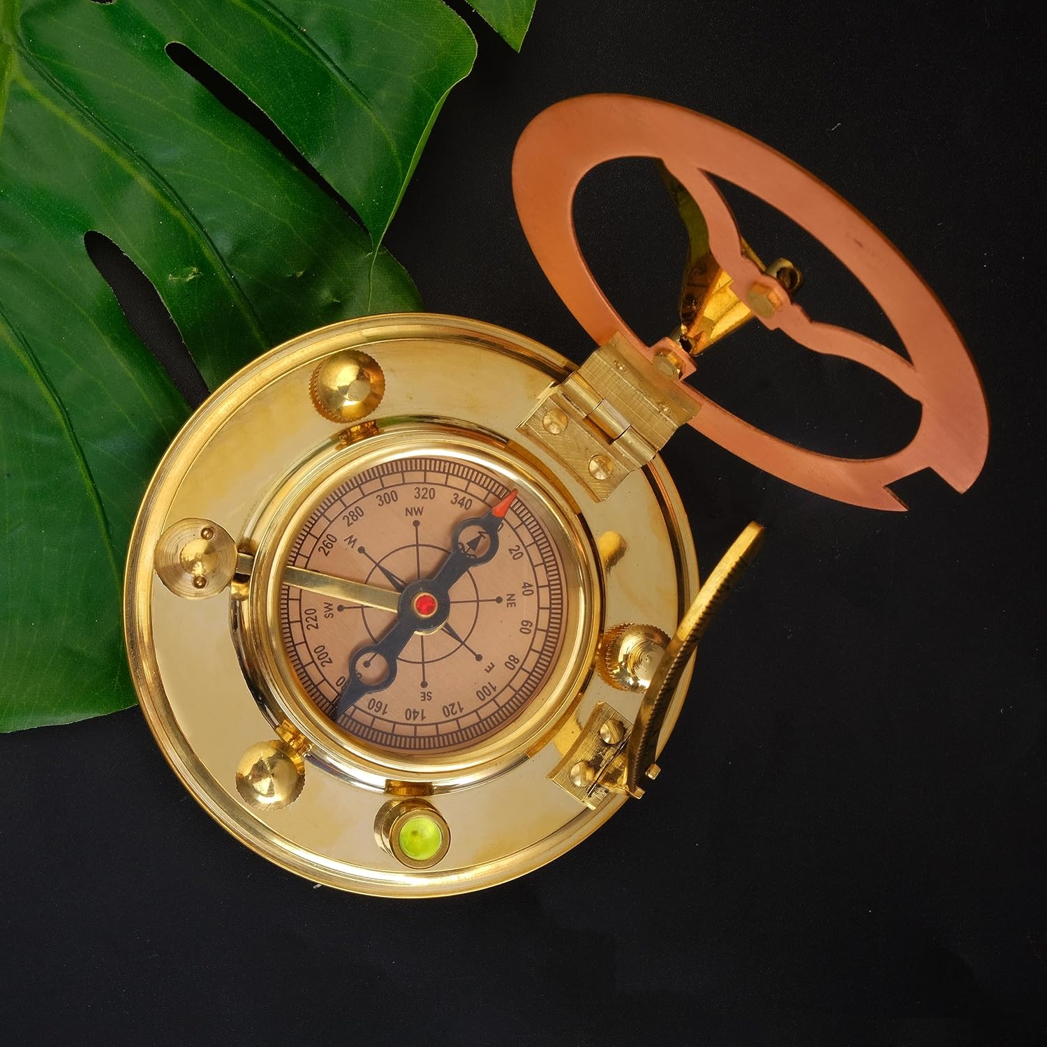 Antique Brass & Copper Sundial Compass, Sundial Clock in Box Gift Sun Clock Ship Replica Watch
