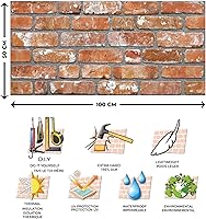 Vista 3 de Dundee Deco Paneles de pared 3D de ladrillo sintético, revestimiento, paneles de pared con aspecto de piedra roja y naranja, revestimiento de espuma