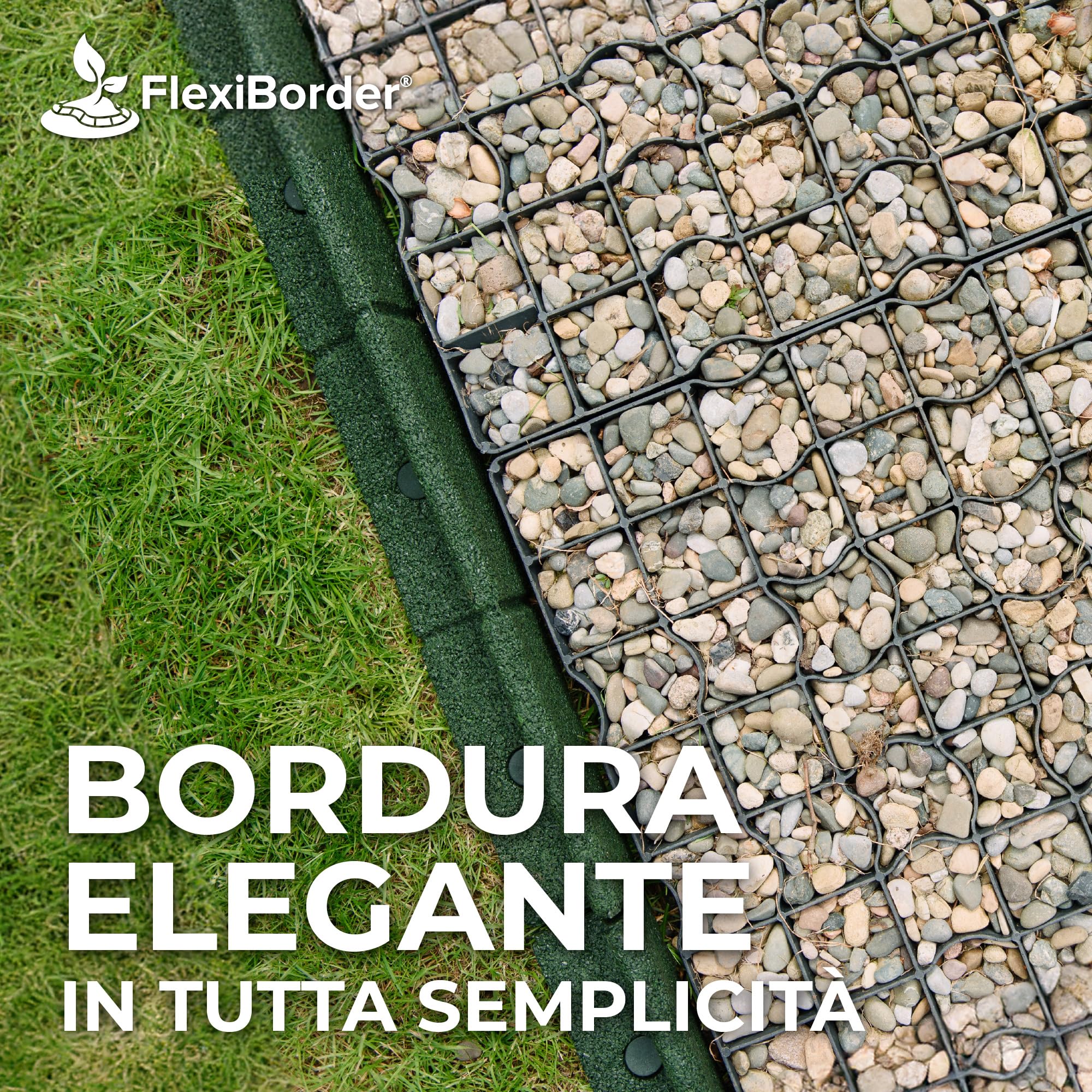 FlexiBorder - Bordura per aiuola - Bordura flessibile da giardino per prato all’inglese - vialetti - bordature rialzate - erba artificiale - Verde - Kit 2 x 1 m di lunghezza