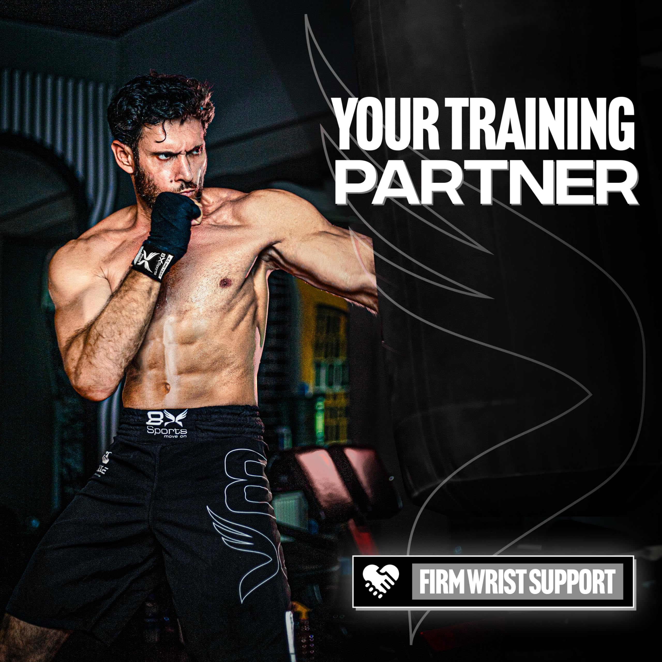 8Xsports Boxing Hand Wrap Set, 4.5m Elastic Thumb Loop Bandages for MMA Muay Thai, Kickboxing - Image 2