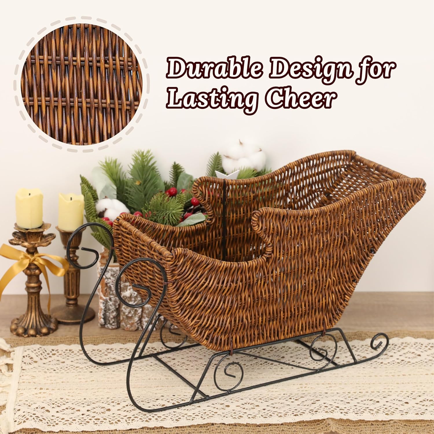 Christmas Sleigh Basket, Gift Basket, Christmas Decorations, Holiday Decor, Sled Ornament, Resin Wicker, Toffee