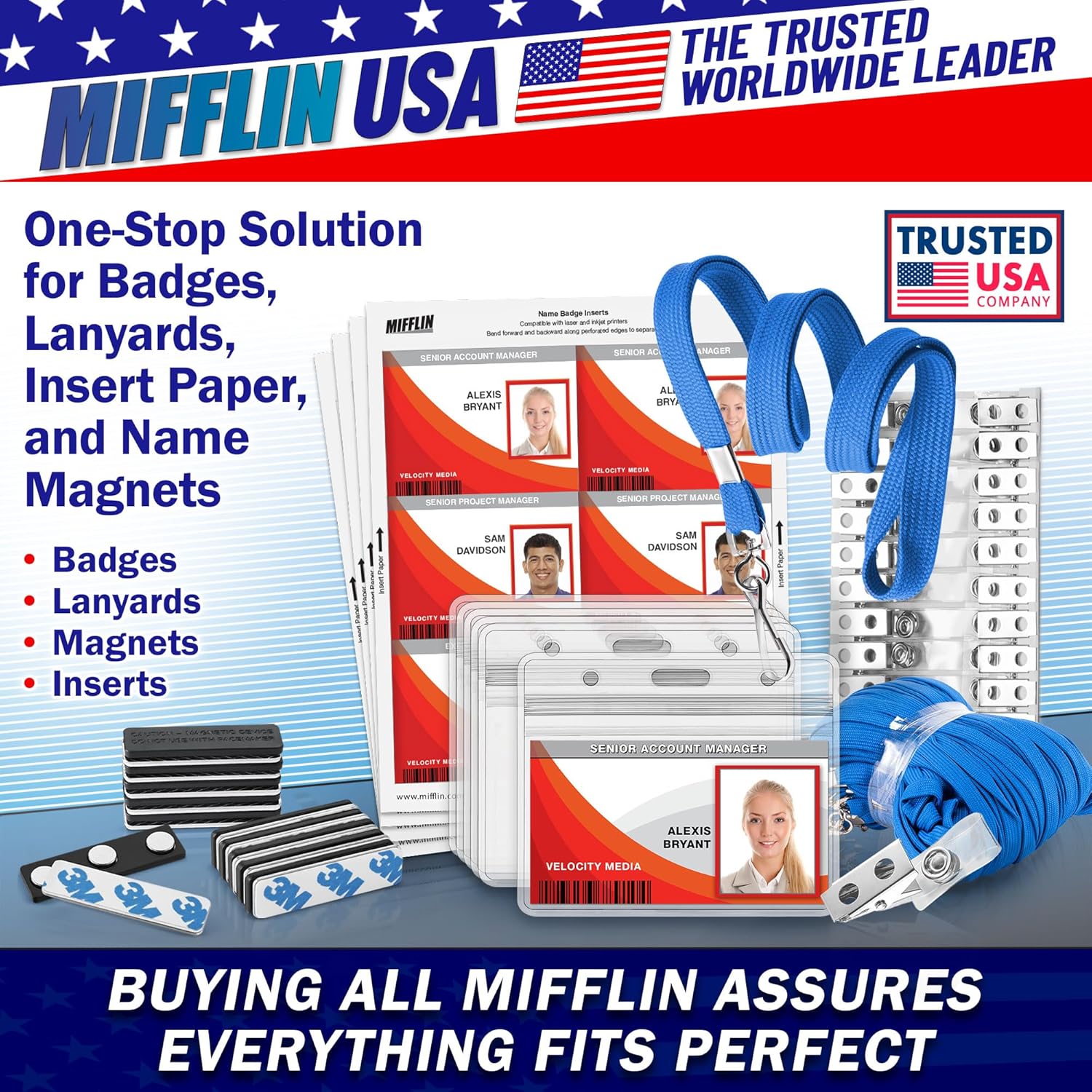 MIFFLIN-USA Bulk Flat Lanyards for ID Badges, Comfortable Neck Straps