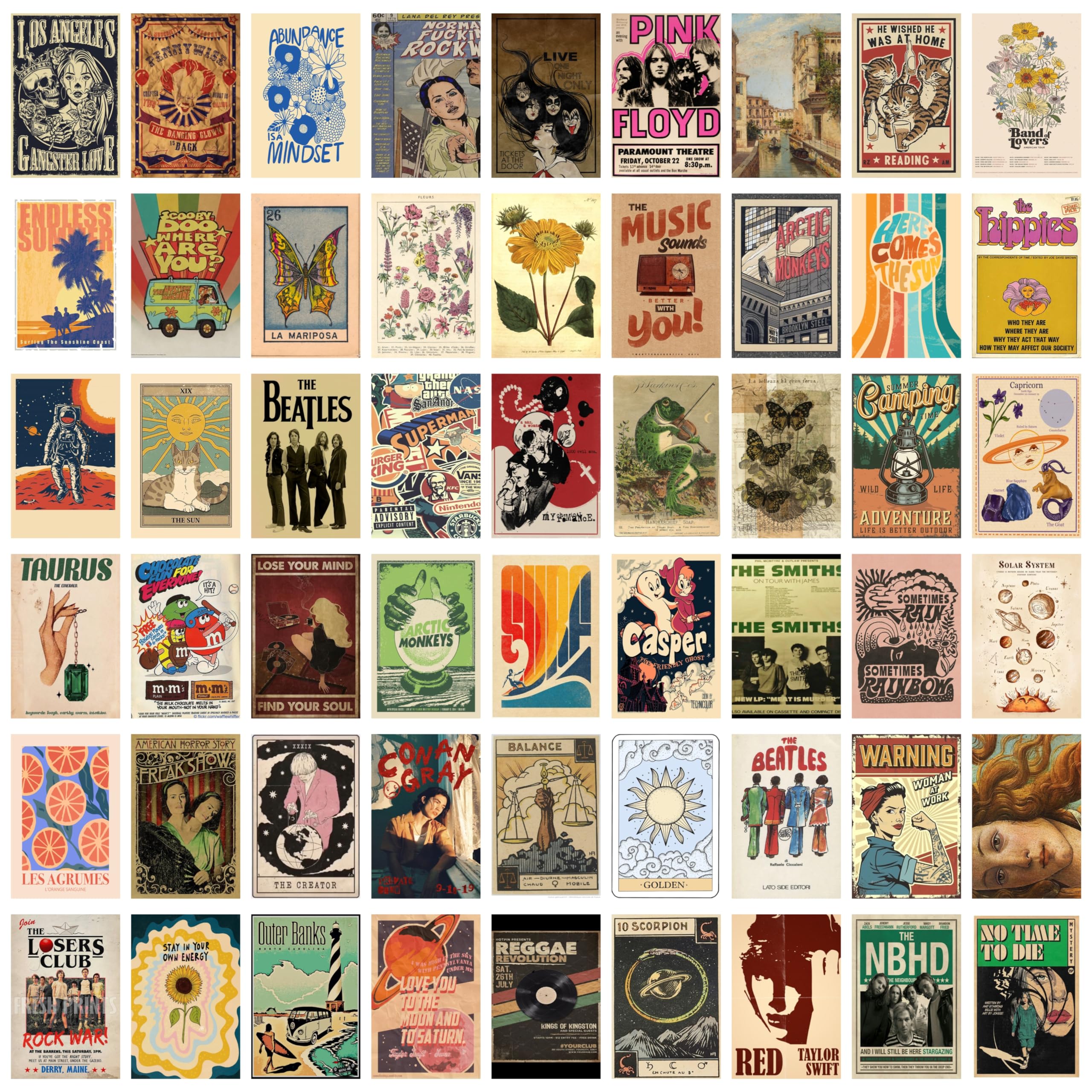 Craft Qila 54 Vol 1 Vintage Posters Aesthetic Wall Collage Kit | Vintage Wall Decor | Aesthetic Room Decor, Girl Room Decor, Dorm Decor, Photo Collage Kit- Glue Dots Included