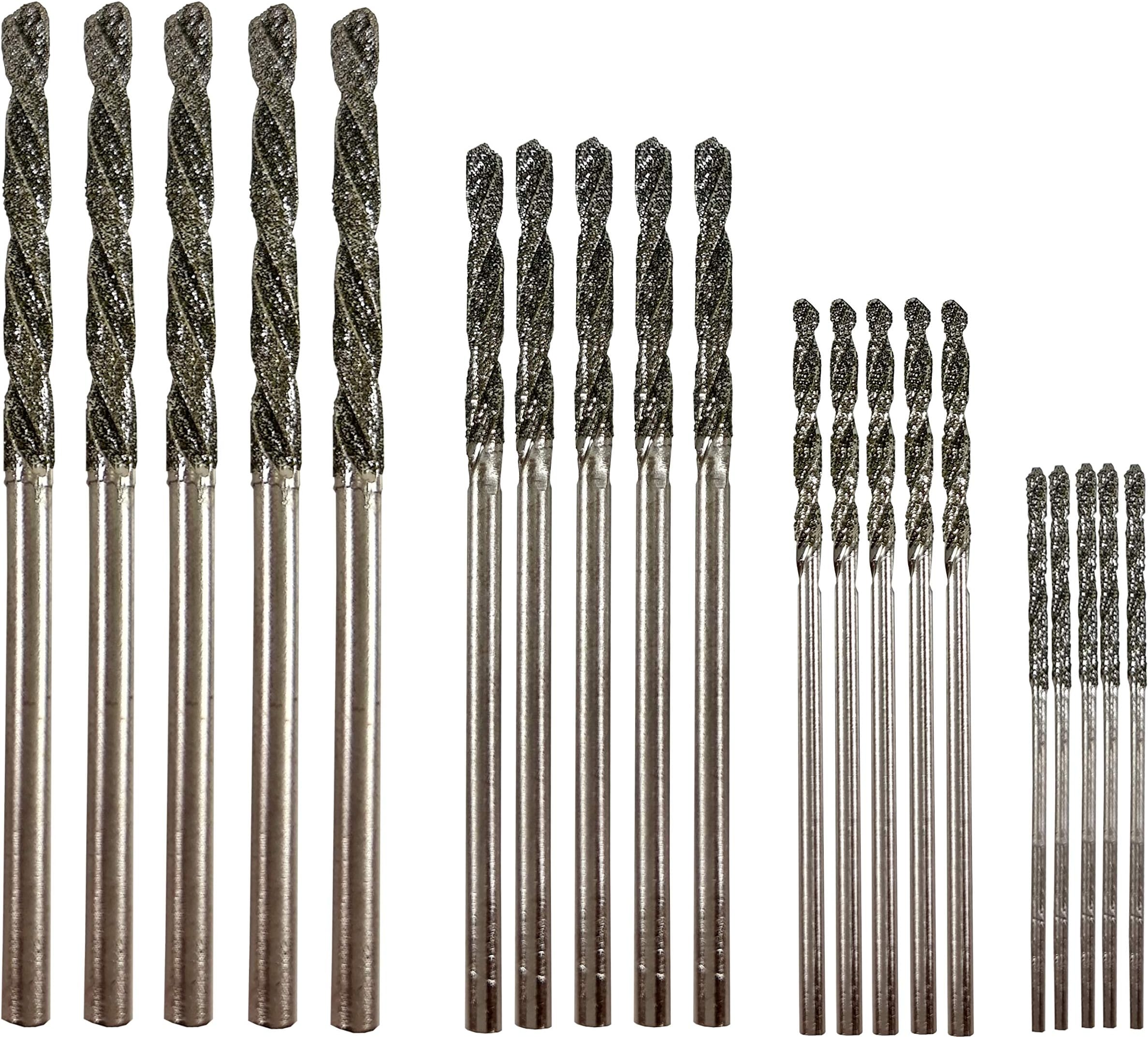 Diamond Drill Bit Set 20 Pieces 4 Sizes 1mm 1.5mm 2mm 2.5mm Twist Tip