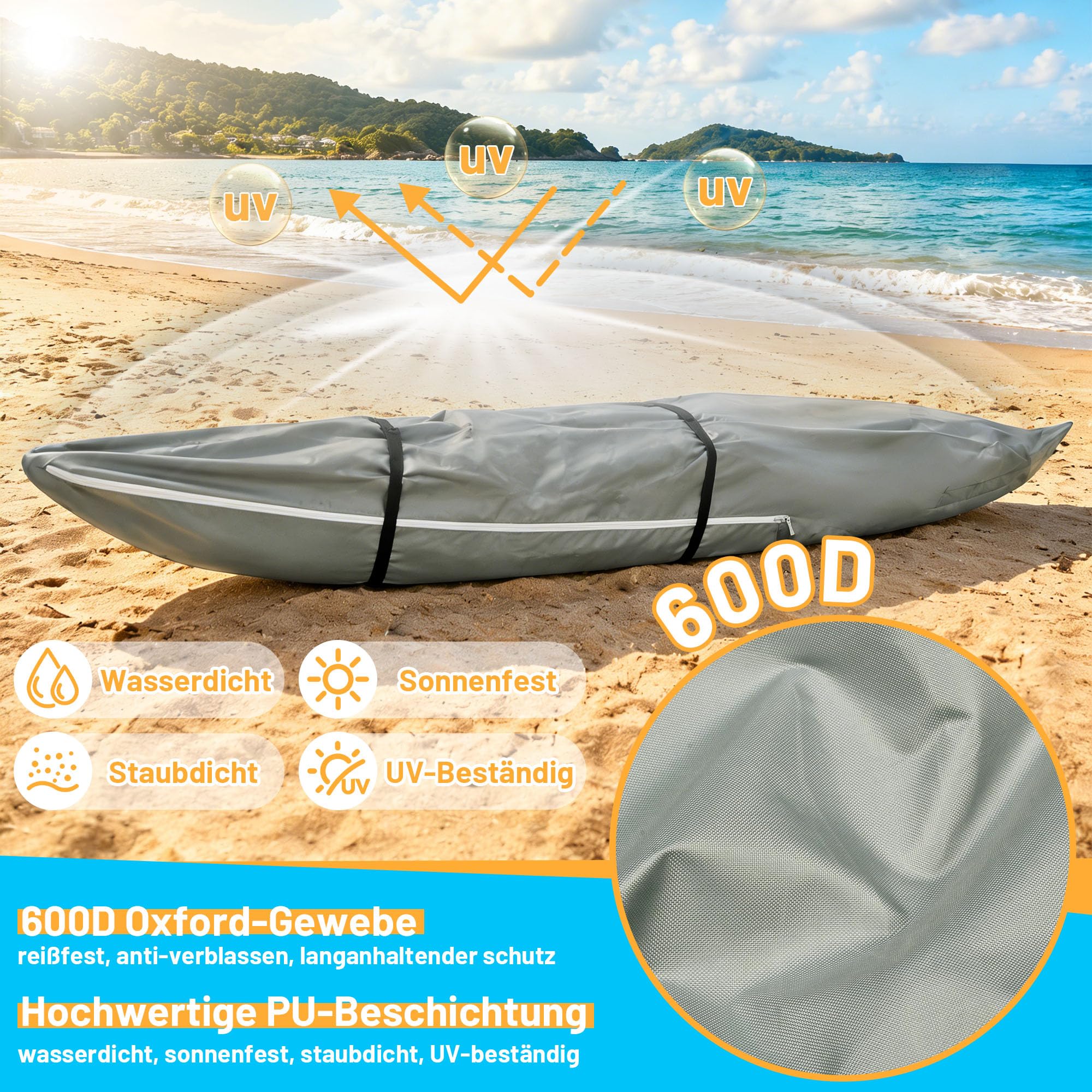 wasserdichte Kajak Abdeckung - Verdickte Tränen Verblassen Beständig Kanu Abdeckungen für Outdoor Indoor Storage, UV-Schutz Kajaks Zubehör für SUP Paddeln Vorstand Booten, 4.87m, Schiefergrau