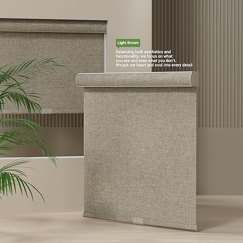 Miniatura 2 de Boolegon Persianas enrollables de filtrado de luz para ventanas, persianas enrollables sin cordón de tela de lino con cenefa de cassette,