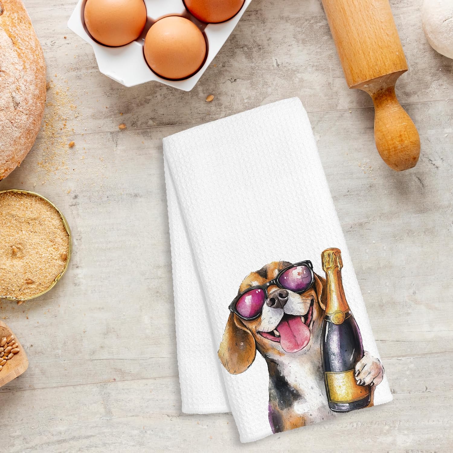Funny Champagne Beagle Kitchen Towels, Beagle Gifts for Women Men, Champagne Lover Gifts Decorative Dish Hand Tea Towels for Kitchen Home Bar, 16x24 Inch - Image 5
