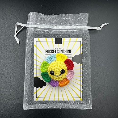 Miniatura 4 de Regalos de Navidad de ganchillo, hecho a mano lindo ganchillo bolsillo Hug Token, regalos pequeños, tarjetas de felicitación, Rainbow Sunflower