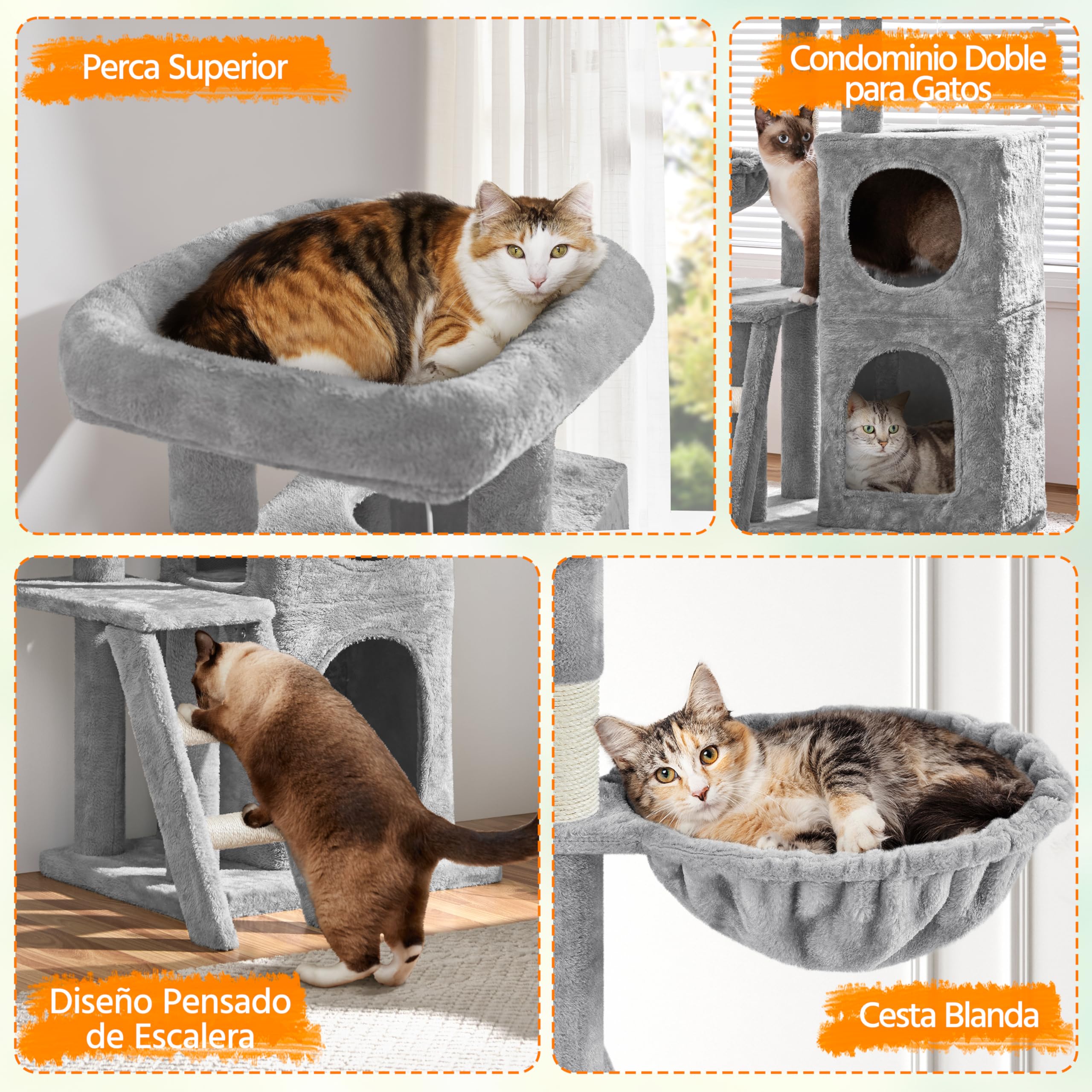 Yaheetech Árbol de Escalada para Gatos con Escalera, Torre de Gatos Grandes Gris Claro 94 cm