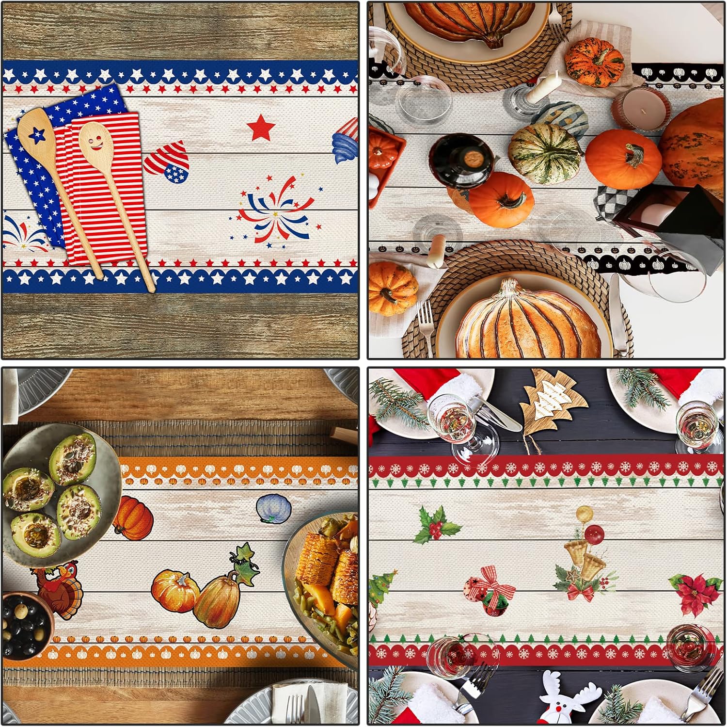 8 Pcs Truck Holiday Table Runner 72 Inches Long, Plaid Valentines Day St Patricks Day Mardi Gras Easter 4th of July Halloween Thanksgiving Day Christmas Burlap Table Decor for Home Party