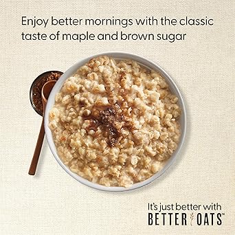 Better Oats 100 Calorie Maple & Brown Sugar Oatmeal Packets, Whole Grain with Flax Seeds and Rolled Grains, Cooks in 90 Seconds, Box of 10 Pouches (Pack of 6)