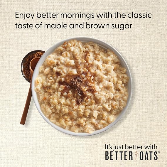 Better Oats 100 Calorie Maple & Brown Sugar Oatmeal Packets, Whole Grain with Flax Seeds and Rolled Grains, Cooks in 90 Seconds, Box of 10 Pouches (Pack of 6)