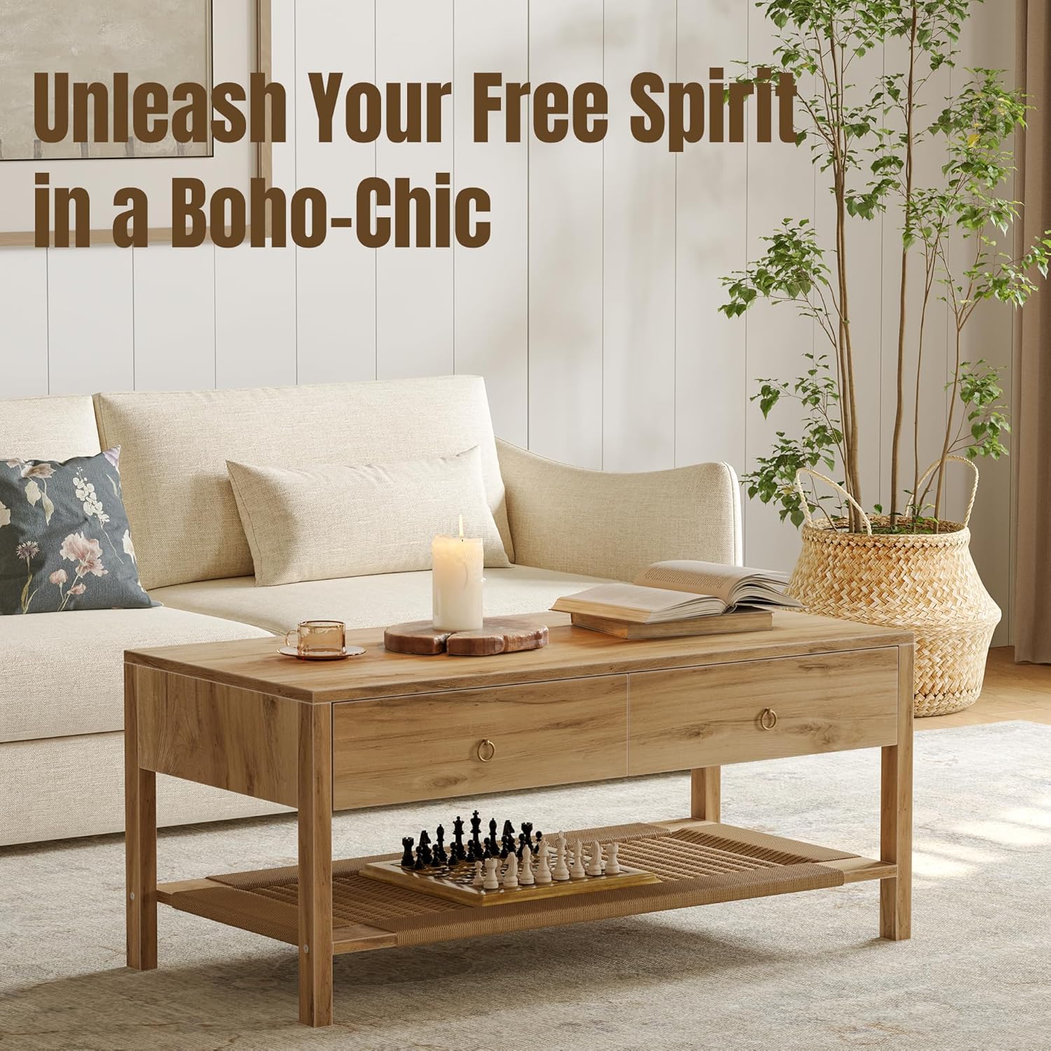 Dowinx Boho Coffee Table in a stylish living room