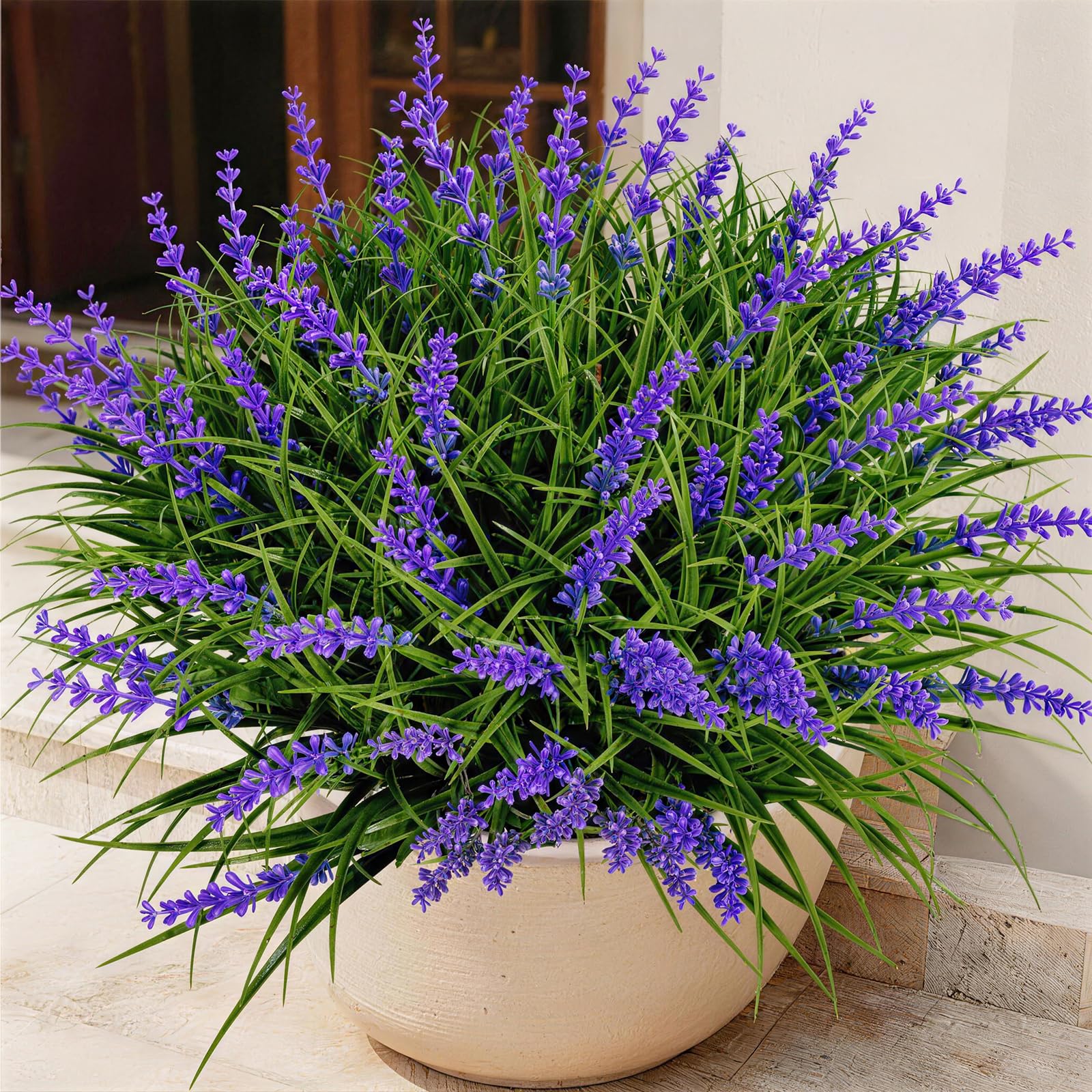 Gipsot 15 Bundles Artificial Faux Plants Flowers UV Resistant No-Fade, Adjustable Height Fake Greenery Indoor & Outdoor Decor for Window Garden Porch Patio Pathway Hanging Planter Front Yard, Purple