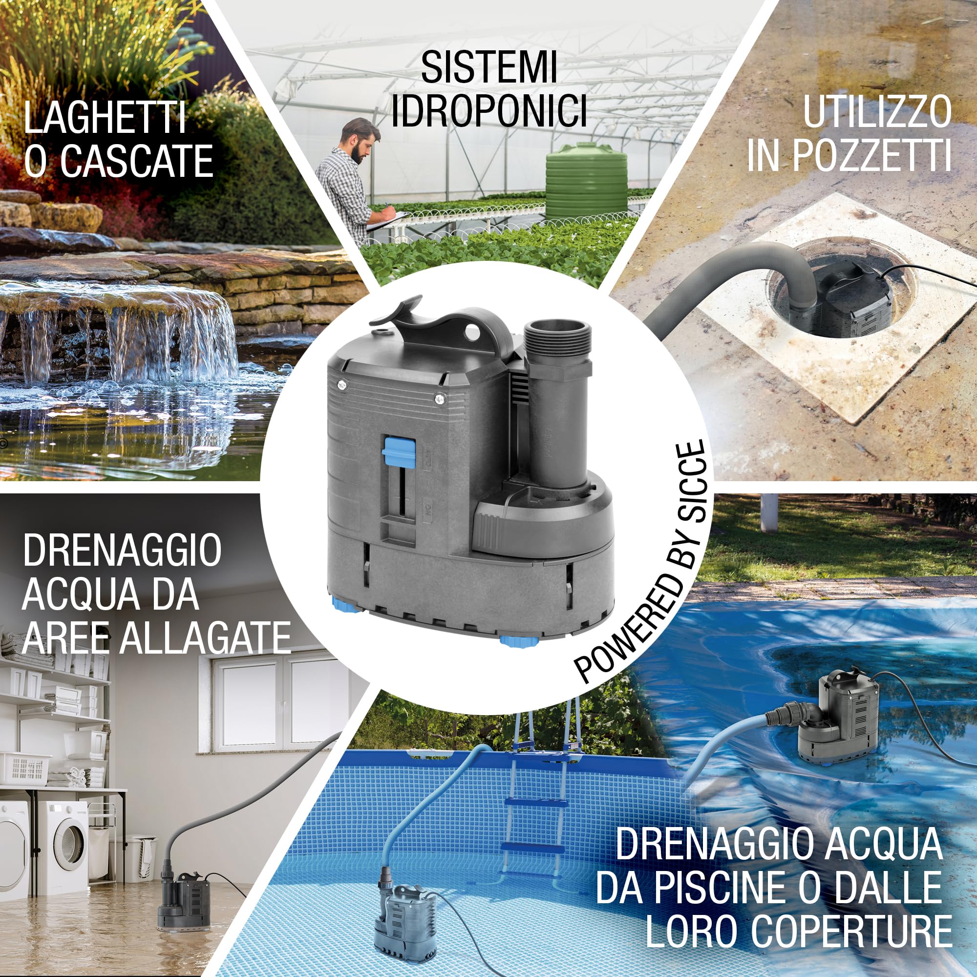 SICCE ULTRA 9000 Pompa Immersione, svuota piscine e pozzetti, AUTOMATICA con galleggiante10m 3P EU