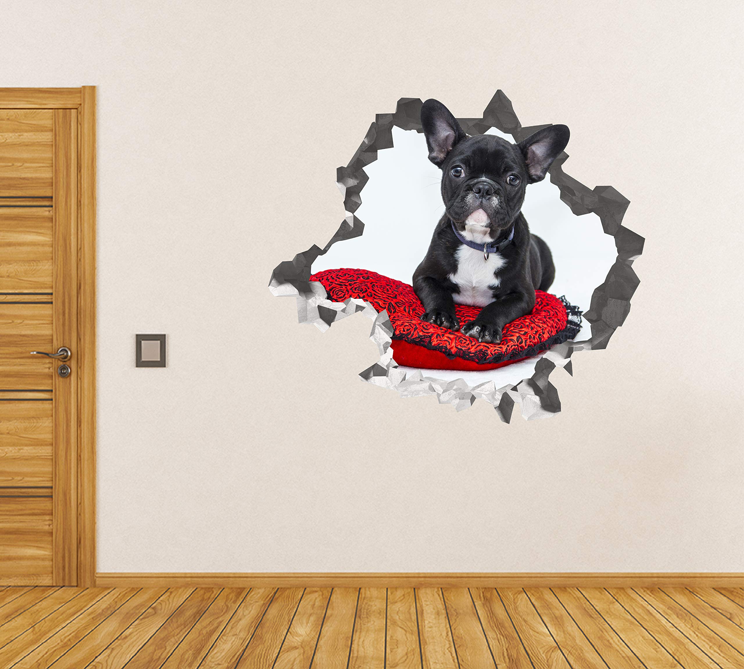 Cachorro Bulldog Francés Pegatina - Calcomania Animales - Decoración de Cuartos Niños - Sticker de Cachorro - Decoración Infantil - JS364 (Grande: 102 cm x 91 cm)