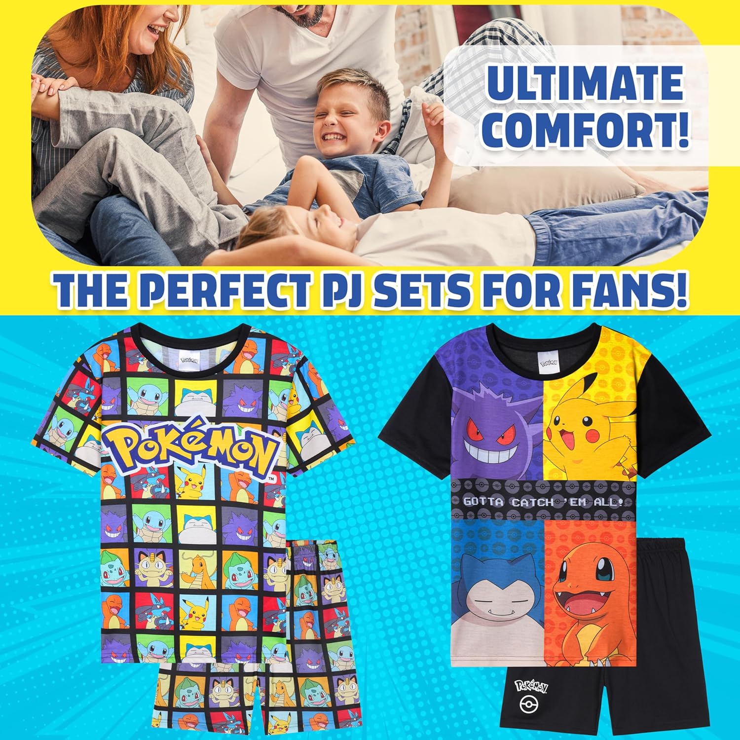 Pokemon Boys Pajamas for Kids Teens 2 Pack Short Sleeve T Shirt & Shorts, Pikachu PJs Lounge Set Anime Gifts for Boys - Image 3