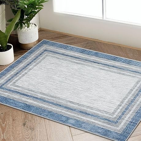 Border Blue Kitchen Rugs - 2x3 feet