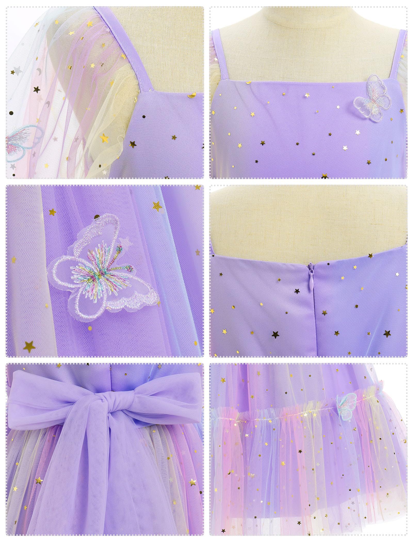 OBEEII Mädchen Geburtstag Party Kleid Langarm Stern Glitzer Tüll Kleid Pailletten Bowknot Prinzessin Festzug Weihnachtskleid