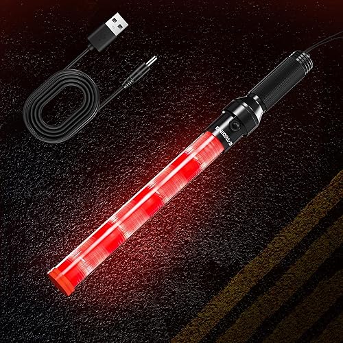 Varita de tráfico recargable de 16 pulgadas, bastón de control de tráfico rojo con 2 modos intermitentes, varita de luz LED de seguridad, varita de