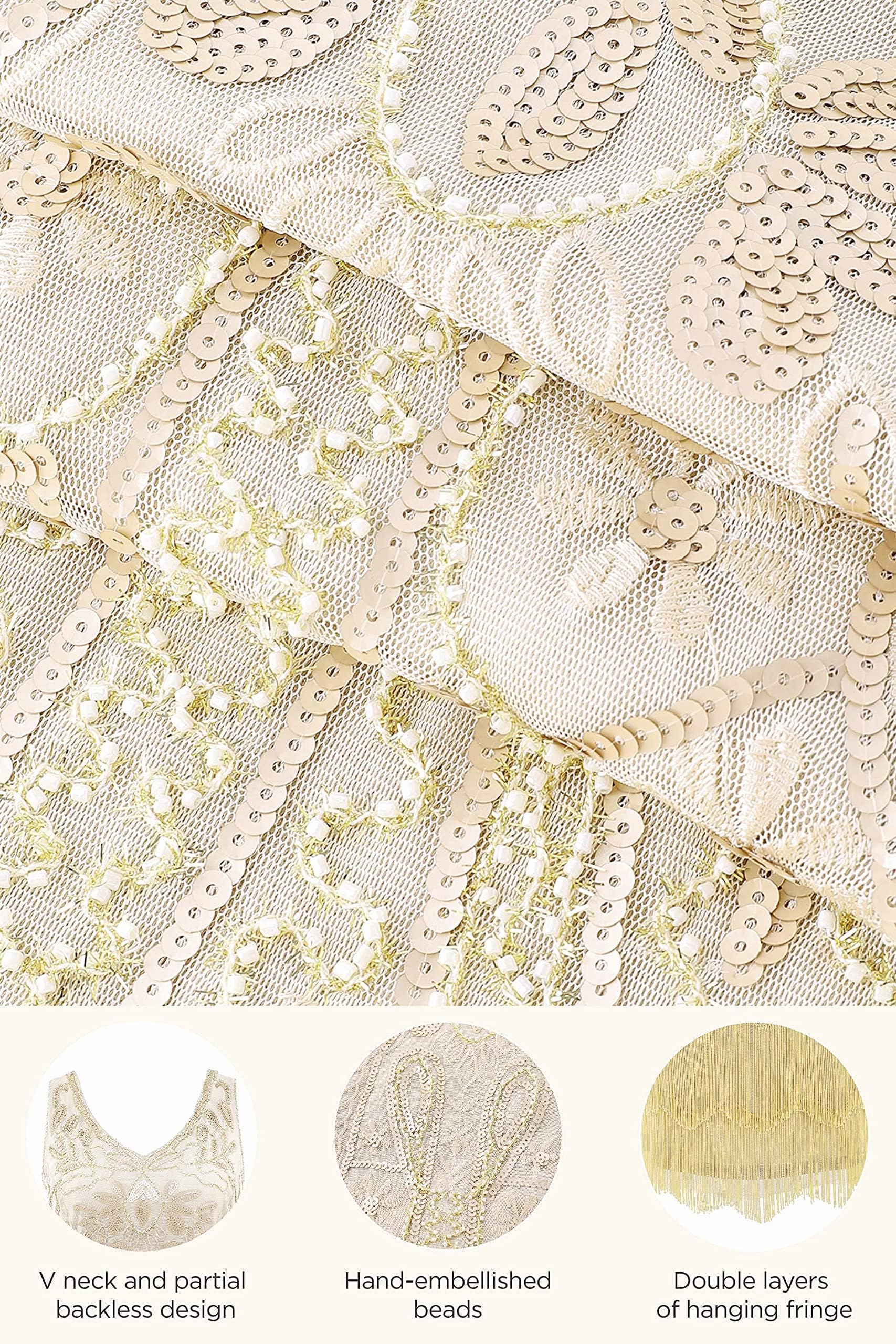 BABEYOND Damen Retro 1920er Stil Flapper Kleider Set mit Zwei Schichten Troddel V Ausschnitt Great Gatsby Motto Party Kostüm Kleider Set