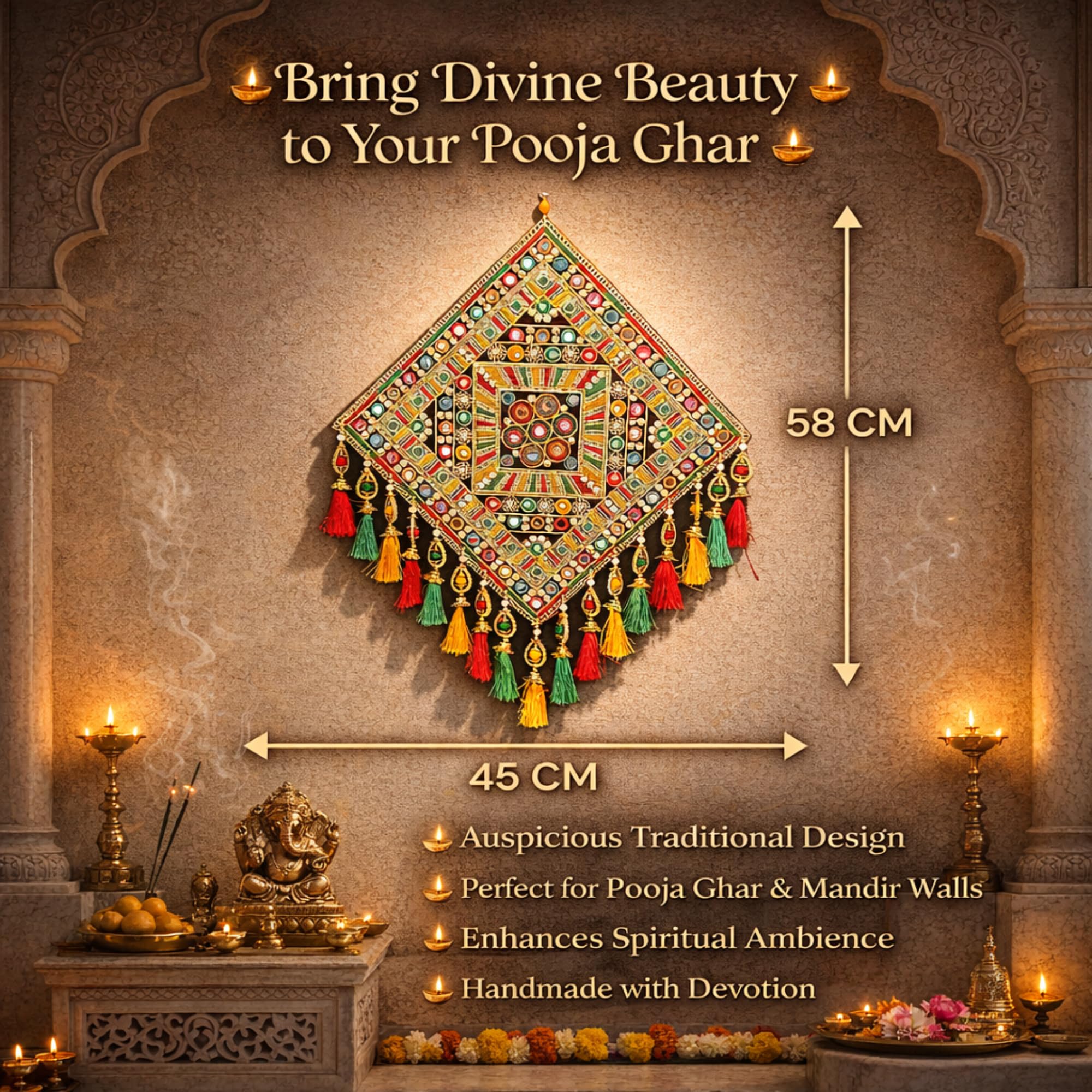 DK trades Gujrati Woollen Threads Art Hanging for Living Traditional Rangoli Design Room Decoration Item for Home, Modern Decor Items, Wall Hanging for Office and Bedroom 2