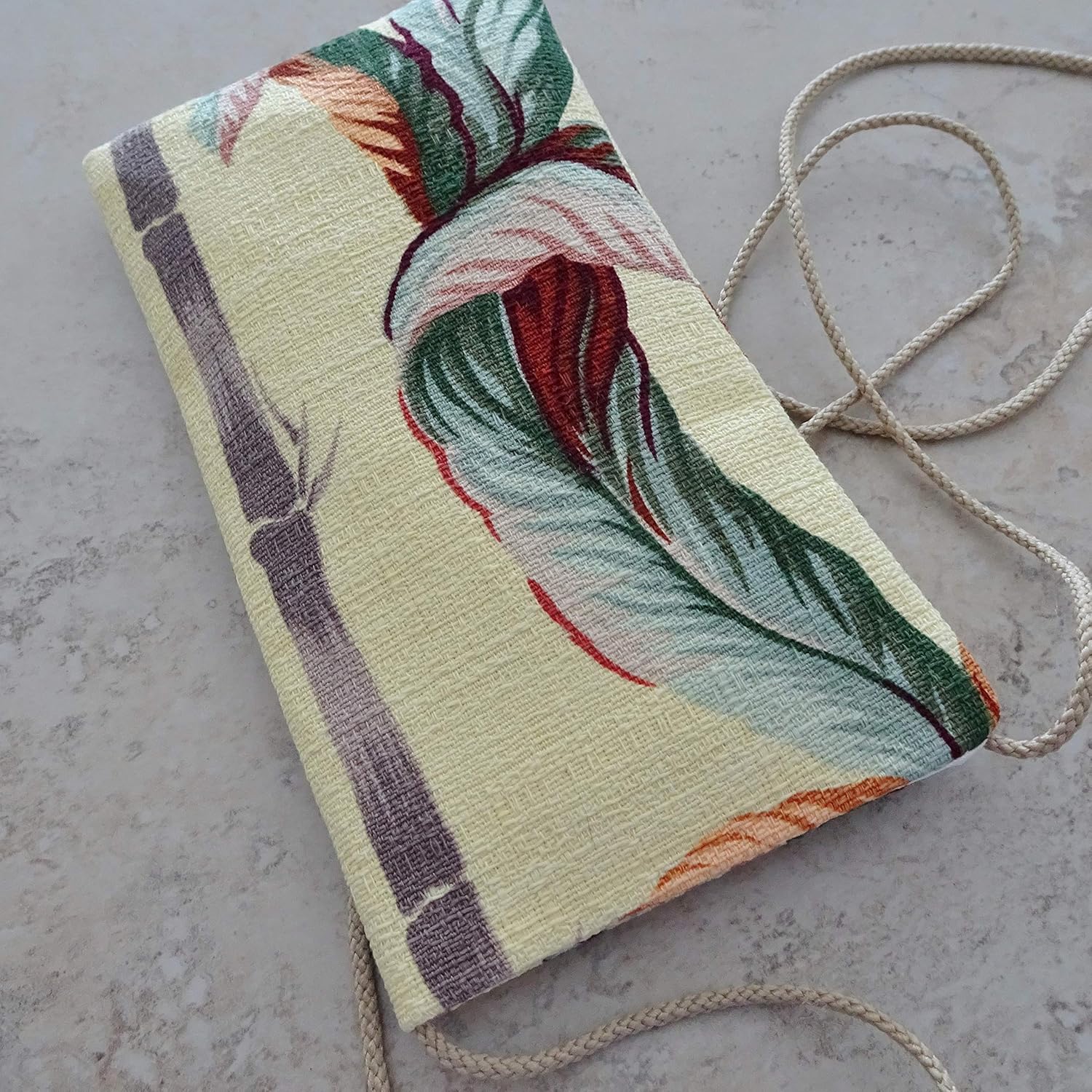 Cell Pouch - Tropical Bark Cloth Fabric Pouch Purse - Strapped Purse for Cell Phone