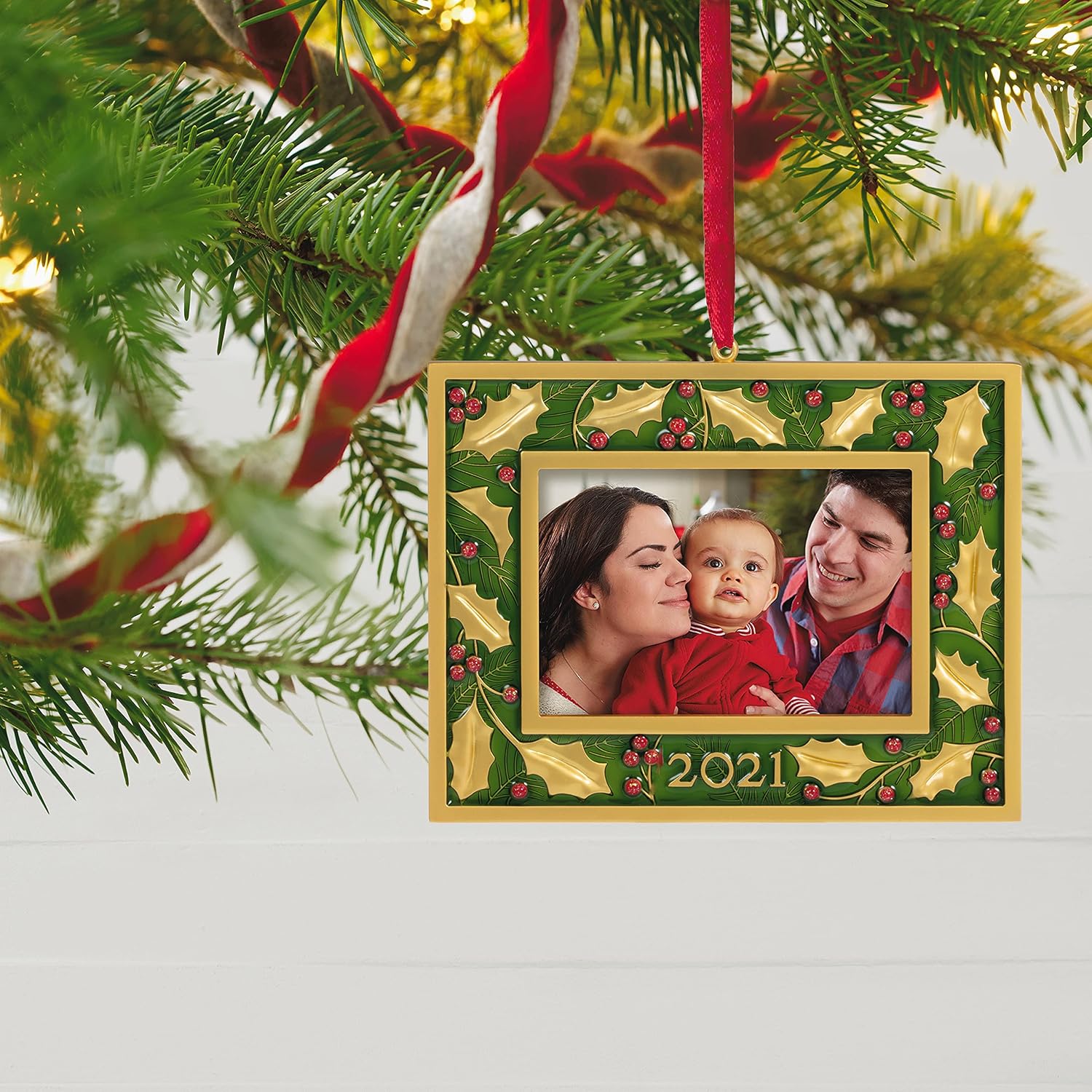 Hallmark Keepsake Christmas Ornament, Year Dated 2021, A Beautiful Year Holly Photo Frame, Metal
