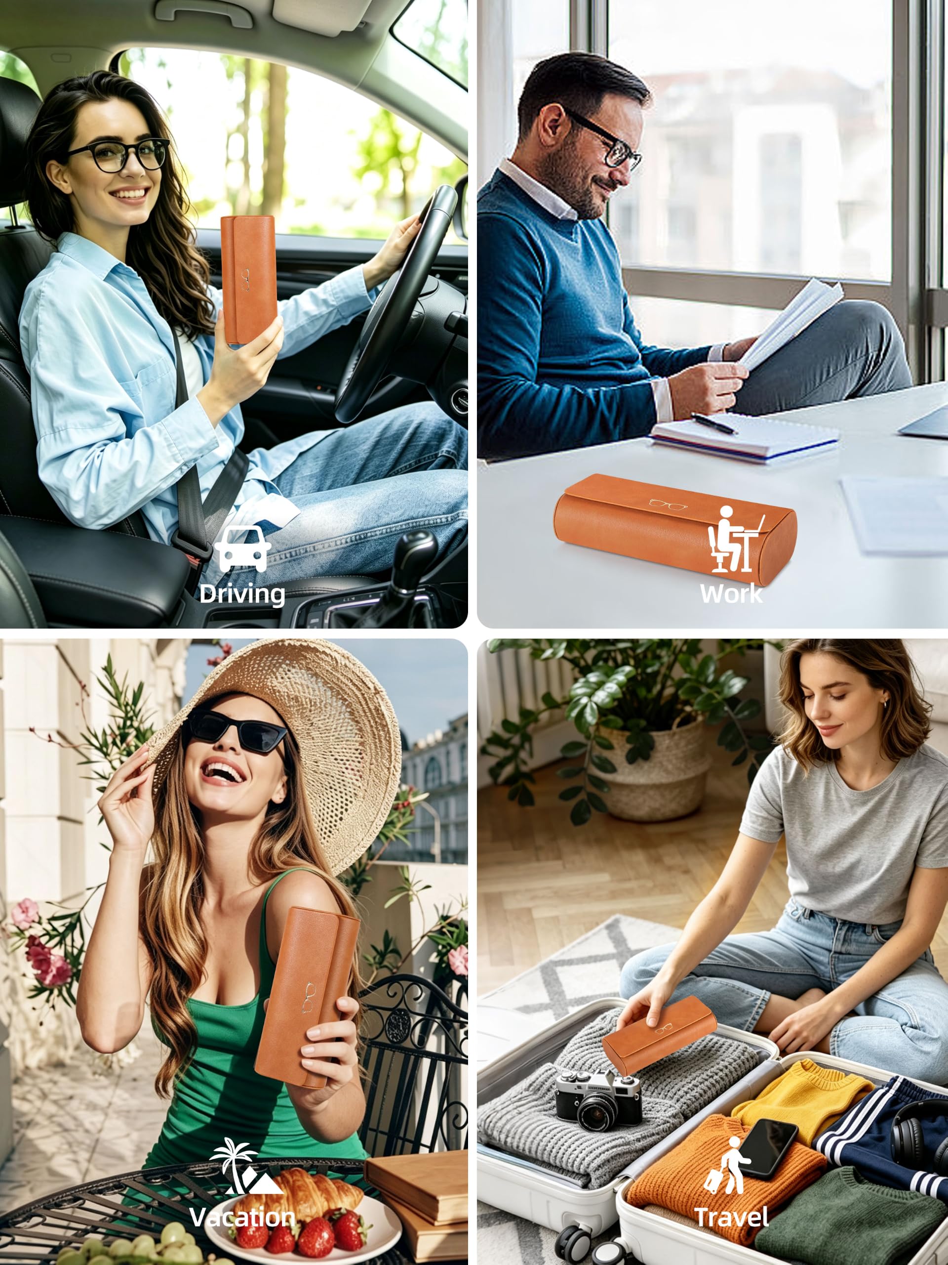ExtreLife Smart Brillenetui, Funktioniert mit Apple Find My, Hartschalen-Sonnenbrillenetui für Damen Herren, Brillenetui mit GPS-Tracker, PU-Leder, Anti-Verlust, Wiederaufladbar, Braun