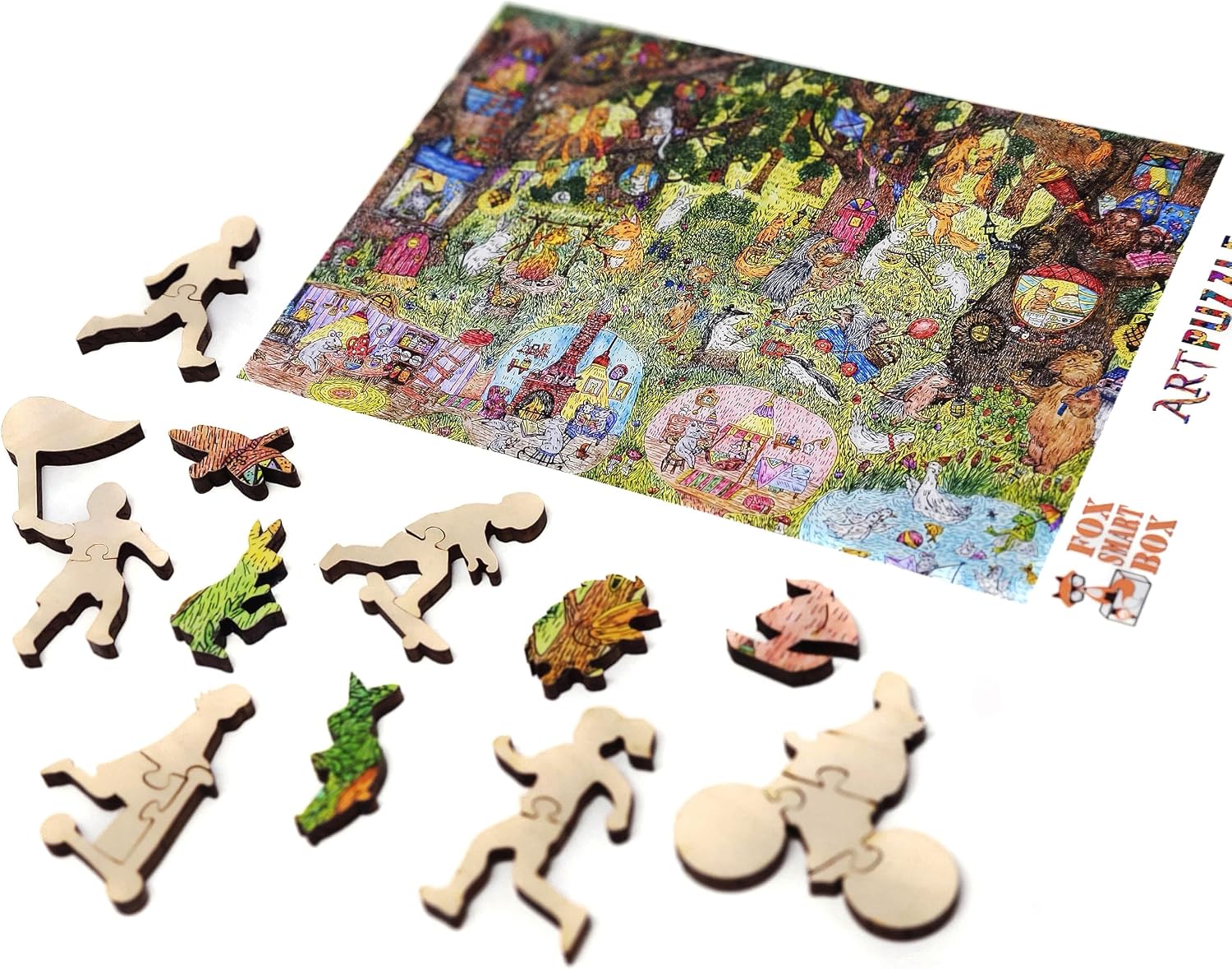 Wooden Puzzle for Adults with Uniquely Shaped Pieces - Made in USA by FoxSmartBox - 505 Pieces - Fairy Forest. Summer