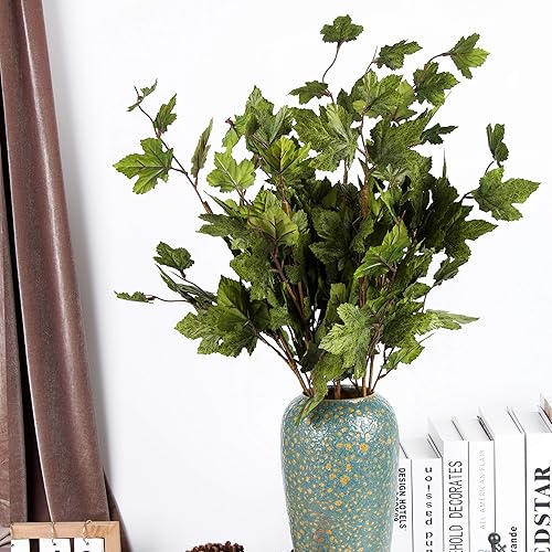 Miniatura 4 de JD - Rama de árbol de arce artificial de otoño, 6 unidades, tallo de 32 pulgadas de largo, planta de otoño para decoración del hogar, corona, centro