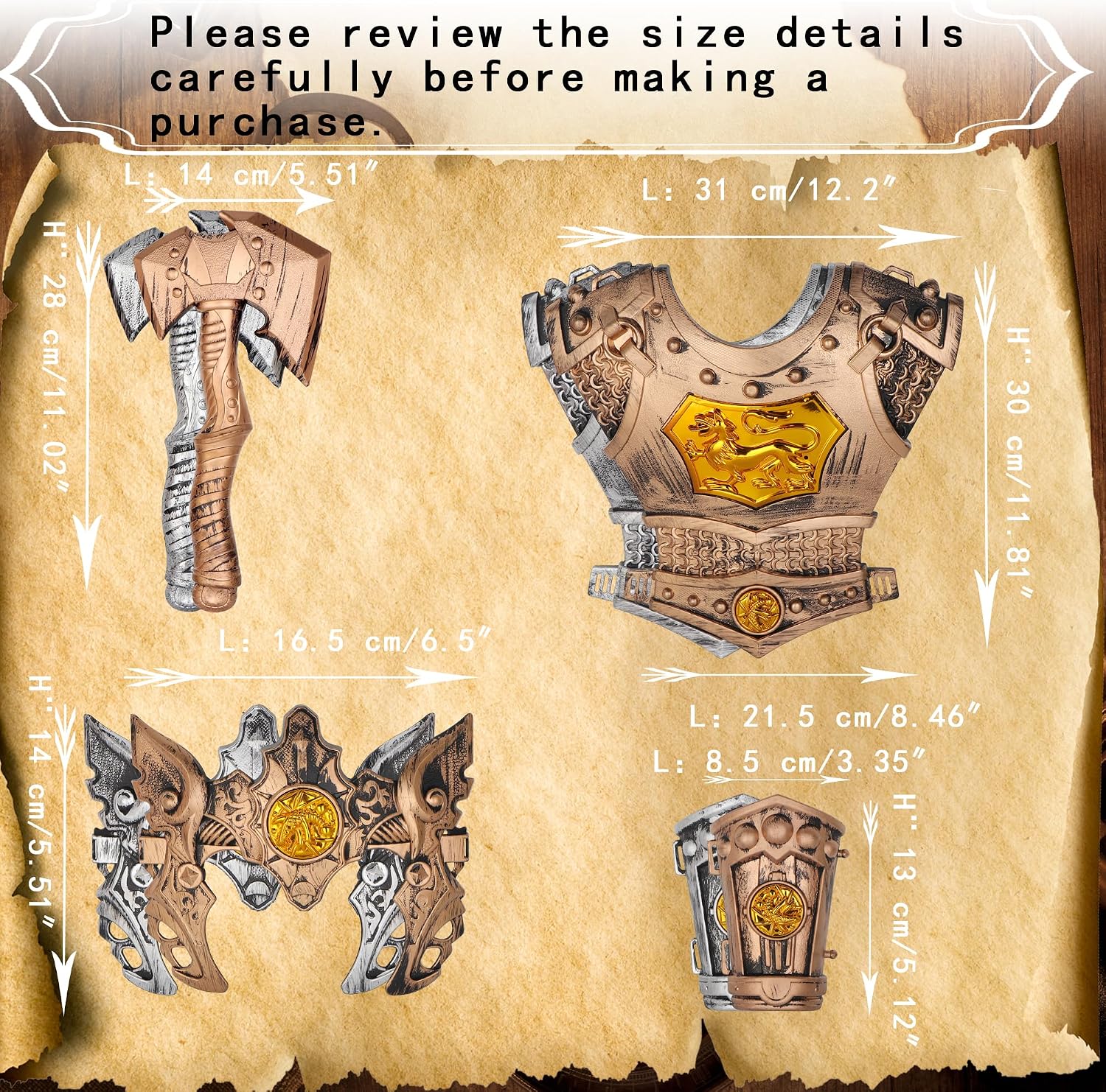 Crusaders Medieval Knight Armor Props Set Including 2 Chest Plate 2 Axe 2 Mask 2 Vambrace