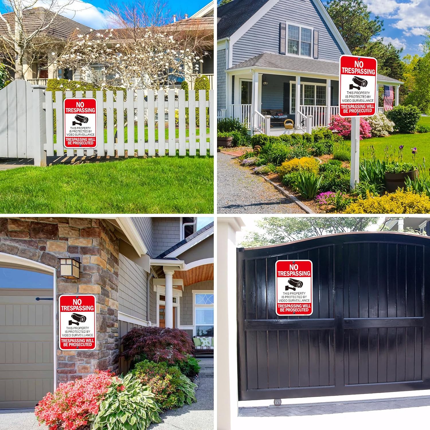 (4 Pack) Large No Trespassing Sign, Video Surveillance Signs, 18"x12" Reflective Aluminum Private Property Signs for House and Business, Violators Will Be Prosecuted, Weather Resistant, Weatherproof