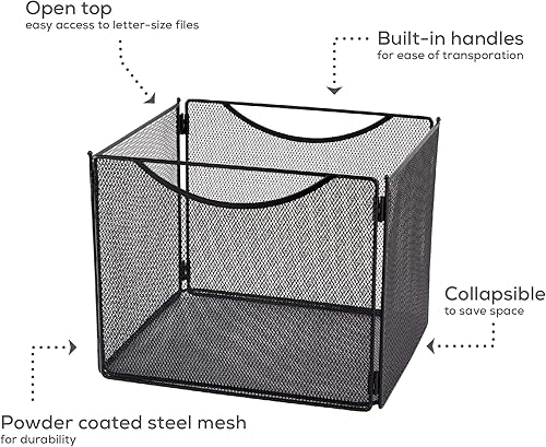 Miniatura 5 de Safco Productos Onyx Mesh - Cubo de archivo tamaño carta 2170BL negro, acabado de capa de polvo negro, construcción de malla de acero duradero