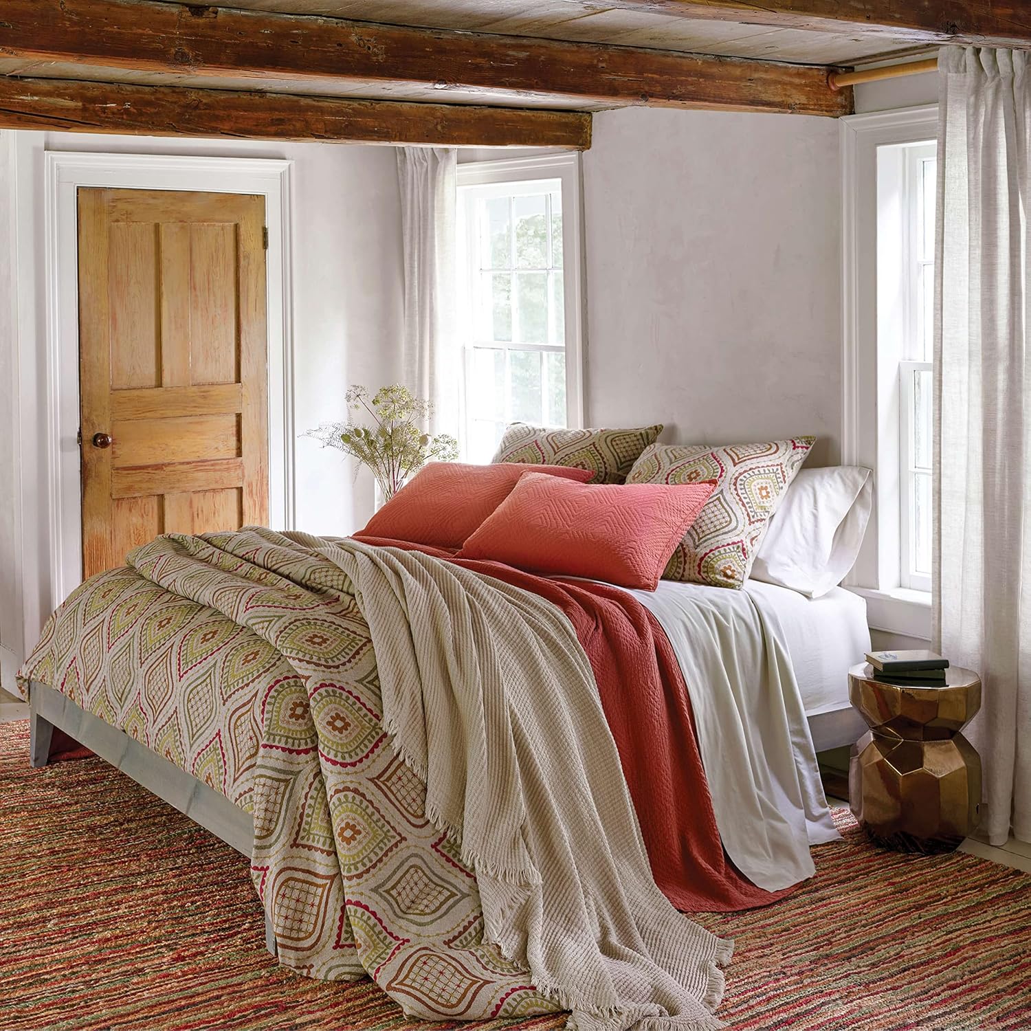 Pine Cone Hill Hoyt Alabaster Coverlet Blanket, Full/Queen Size, Ivory Solid Pattern
